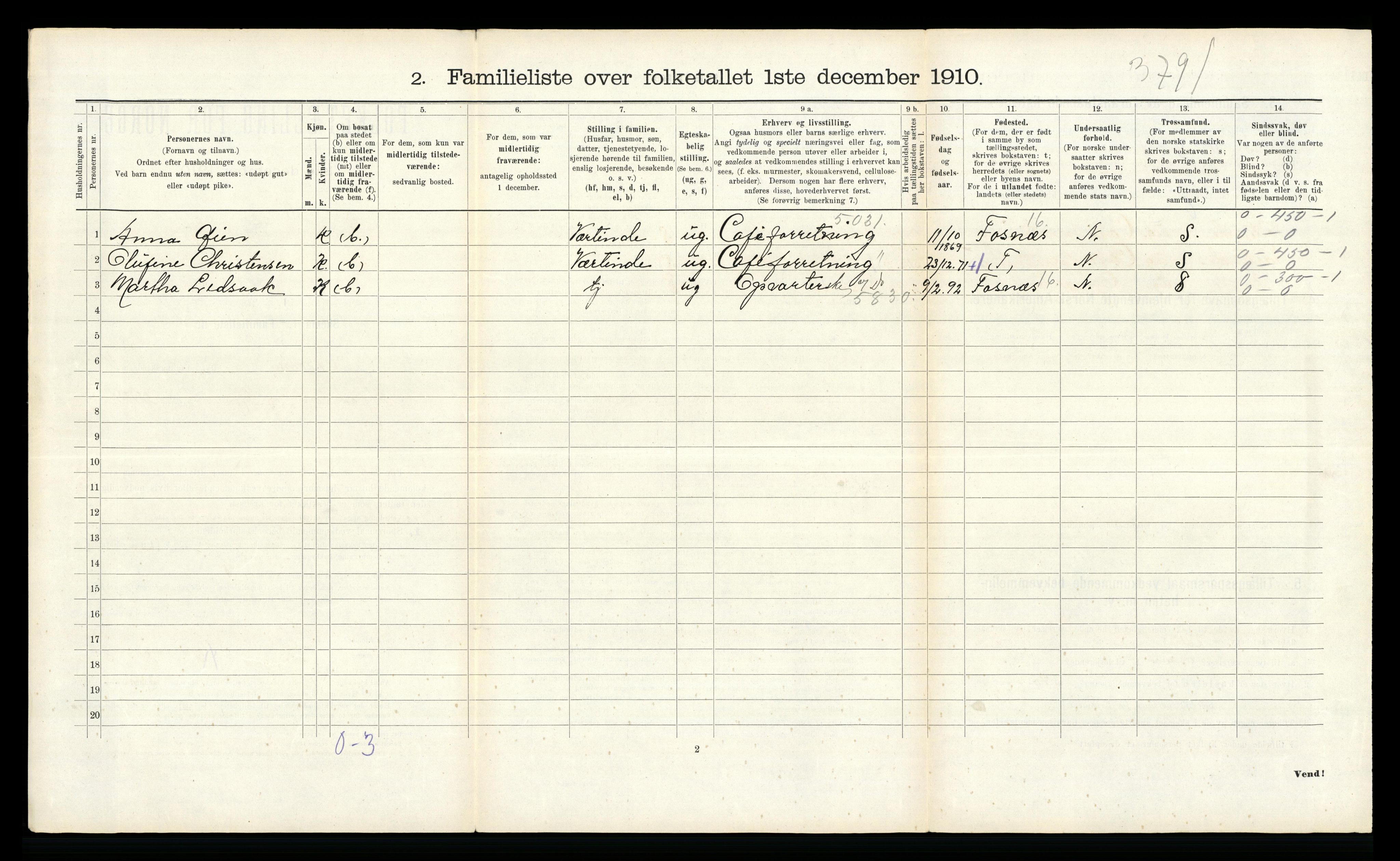 RA, 1910 census for Namsos, 1910, p. 1007