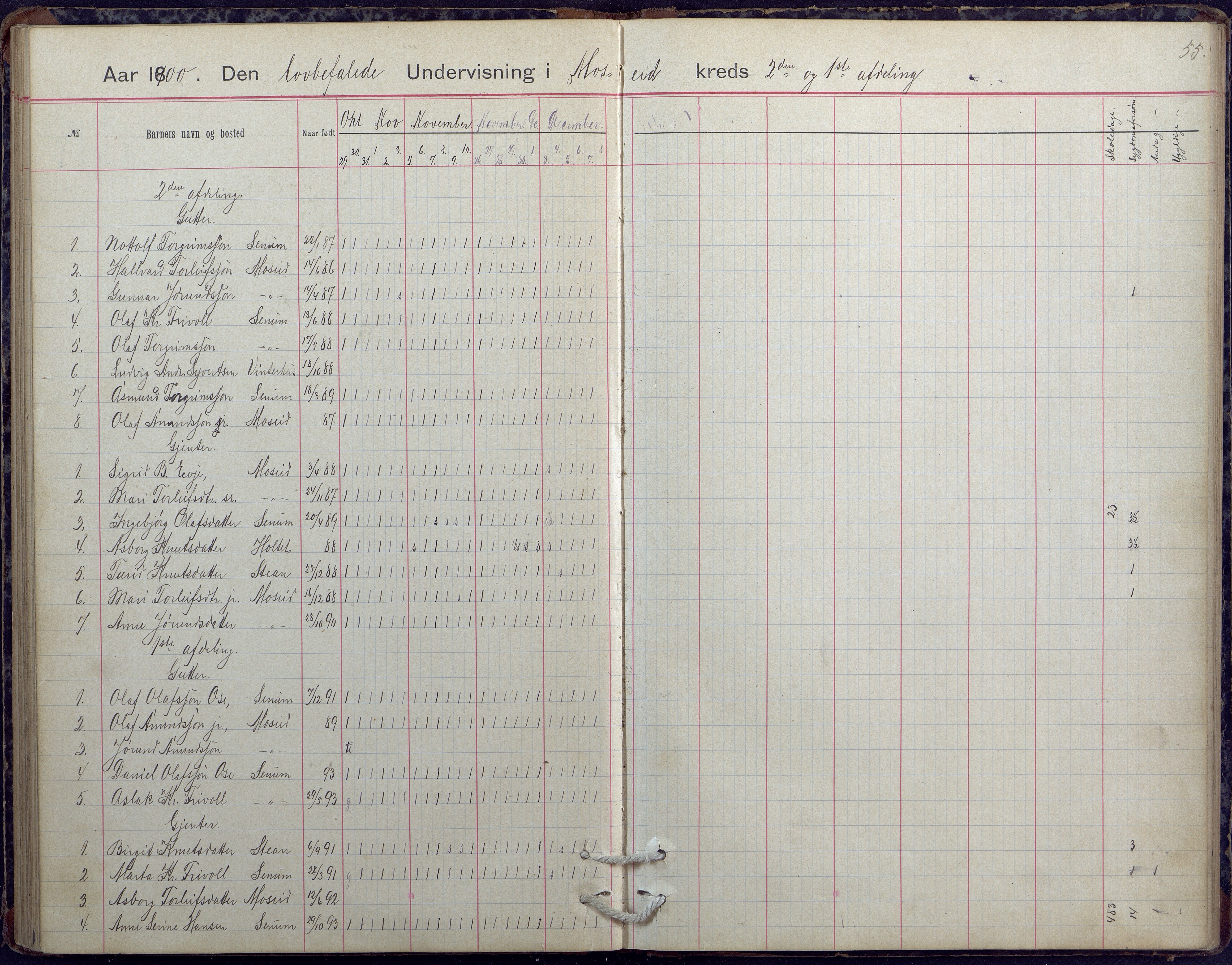 Hornnes kommune, Moi, Moseid, Kjetså skolekretser, AAKS/KA0936-550e/F1/L0005: Dagbok. Moseid, Moi, 1892-1908, p. 55