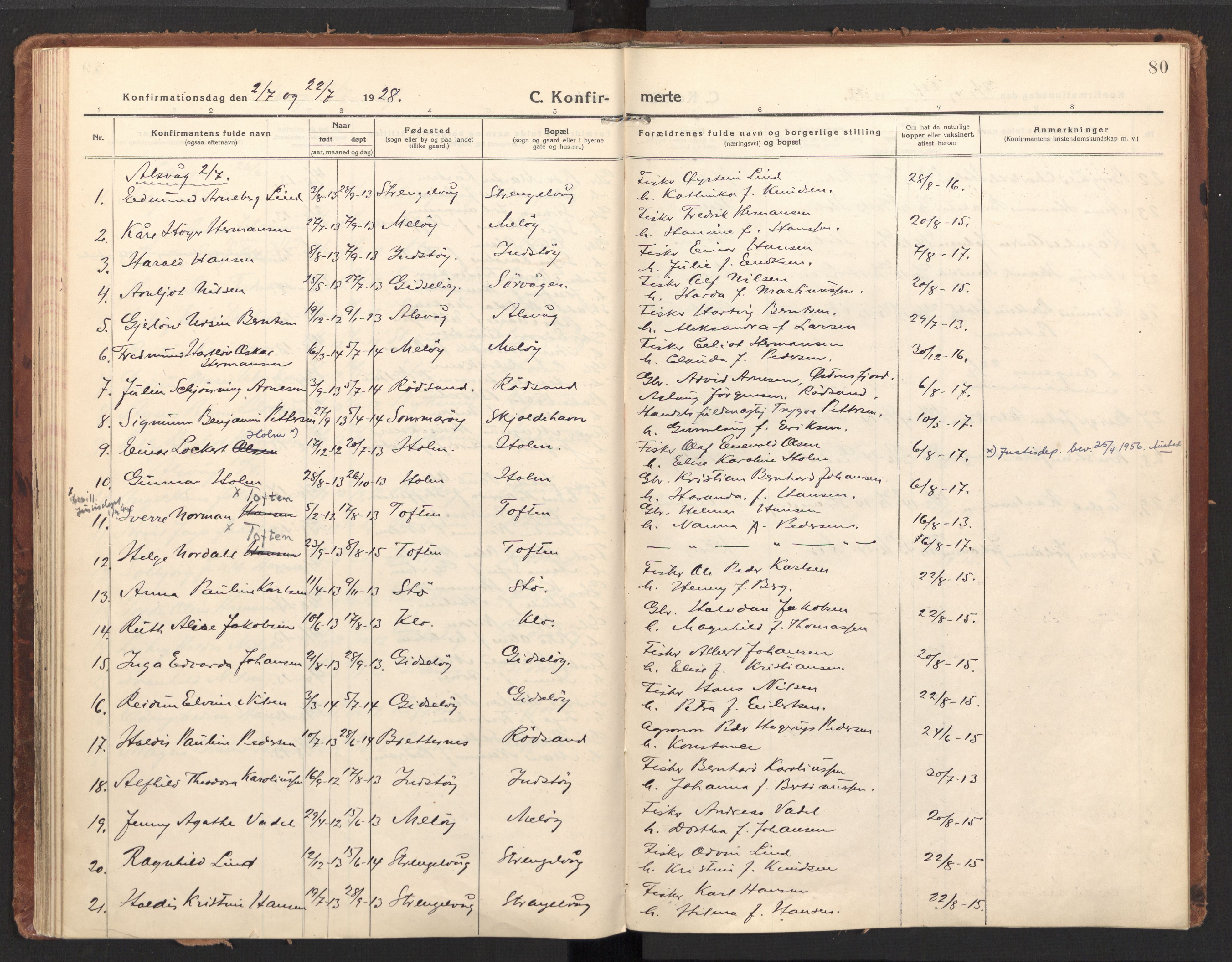 Ministerialprotokoller, klokkerbøker og fødselsregistre - Nordland, AV/SAT-A-1459/894/L1357: Parish register (official) no. 894A03, 1913-1934, p. 80