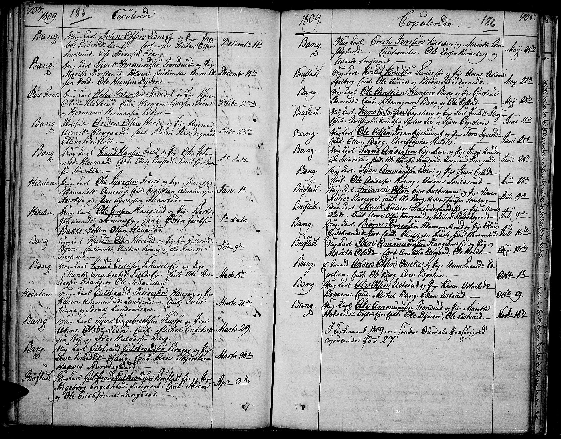 Sør-Aurdal prestekontor, SAH/PREST-128/H/Ha/Haa/L0001: Parish register (official) no. 1, 1807-1815, p. 185-186