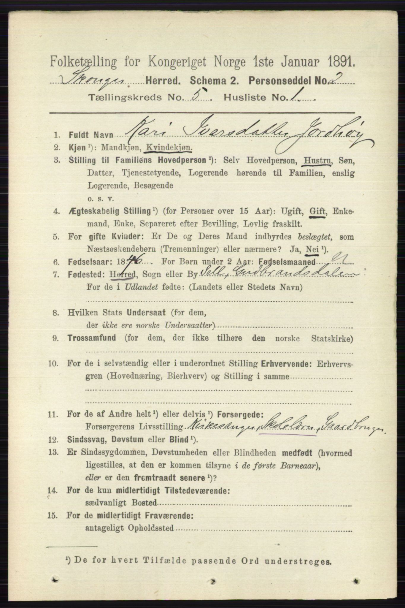 RA, 1891 census for 0712 Skoger, 1891, p. 3110