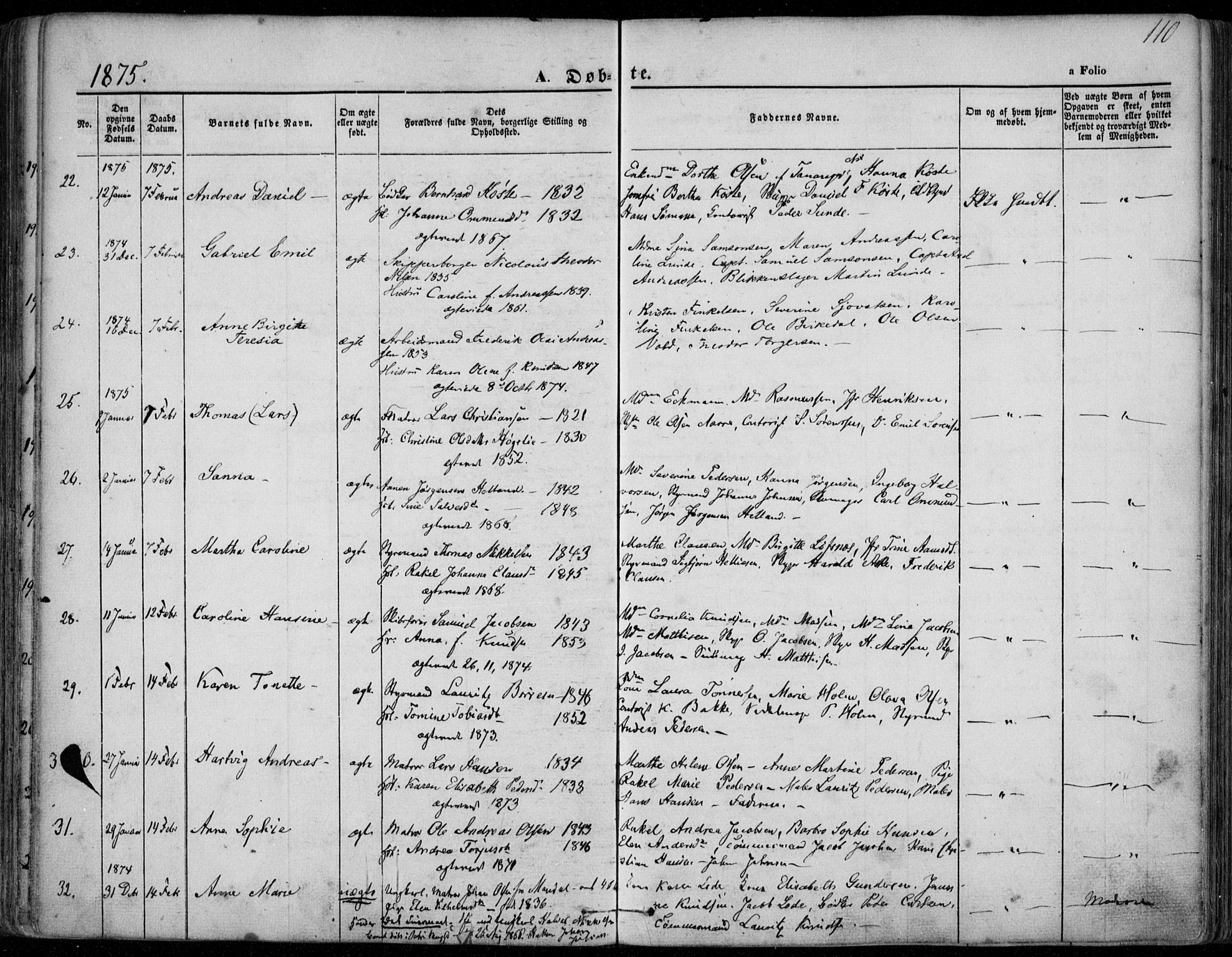 Domkirken sokneprestkontor, AV/SAST-A-101812/001/30/30BA/L0022: Parish register (official) no. A 21, 1868-1877, p. 110