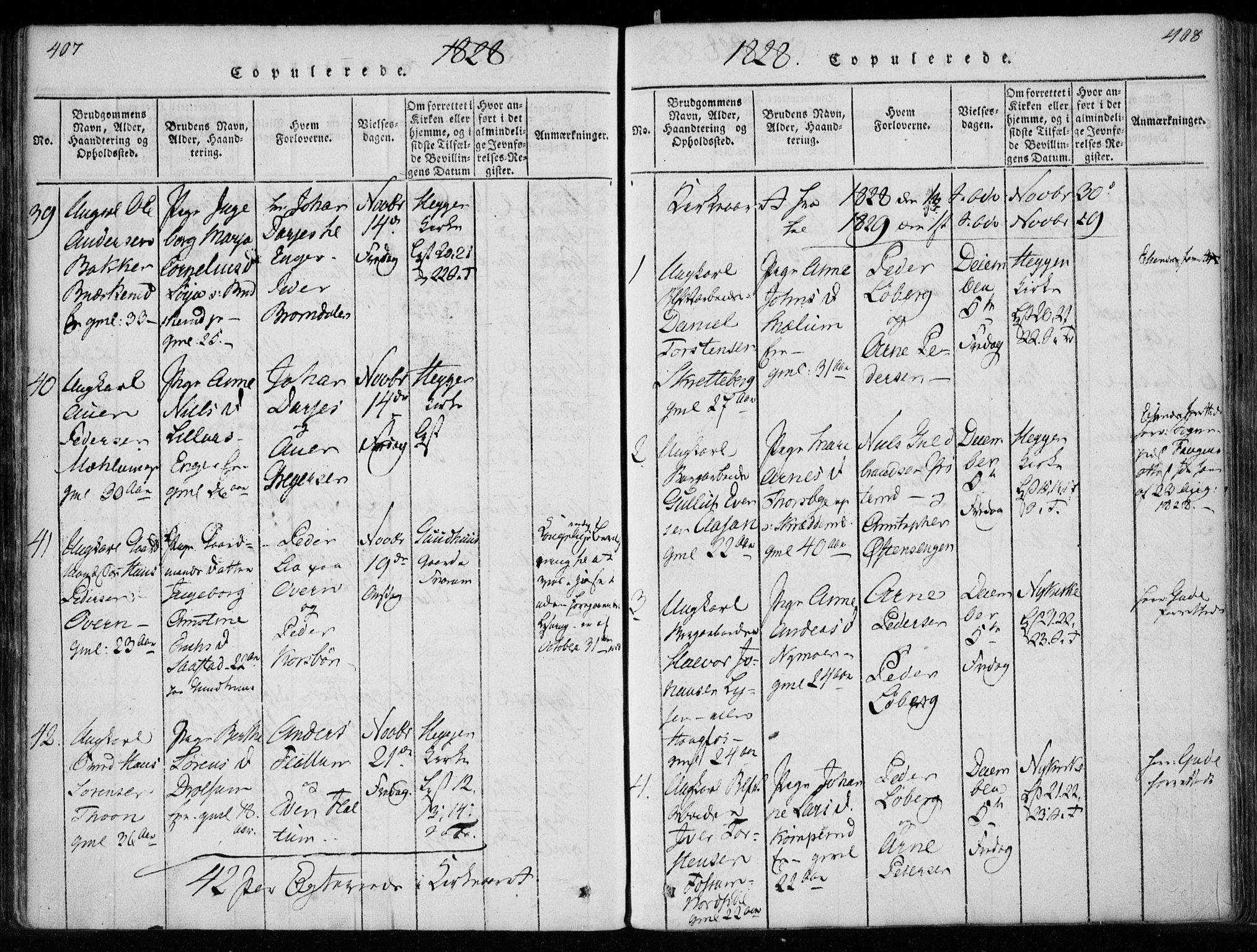 Modum kirkebøker, SAKO/A-234/F/Fa/L0005: Parish register (official) no. 5, 1824-1841, p. 407-408