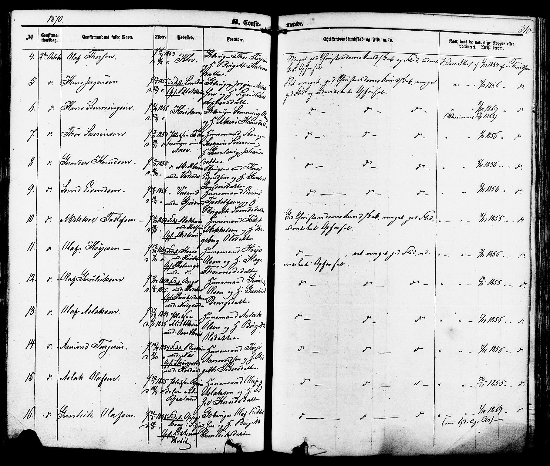 Kviteseid kirkebøker, SAKO/A-276/F/Fa/L0007: Parish register (official) no. I 7, 1859-1881, p. 310