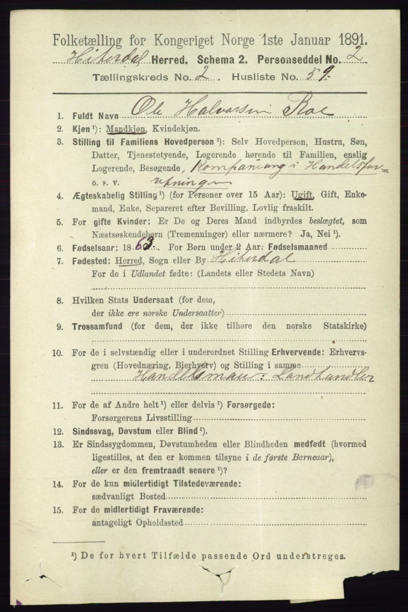 RA, 1891 census for 0823 Heddal, 1891, p. 885