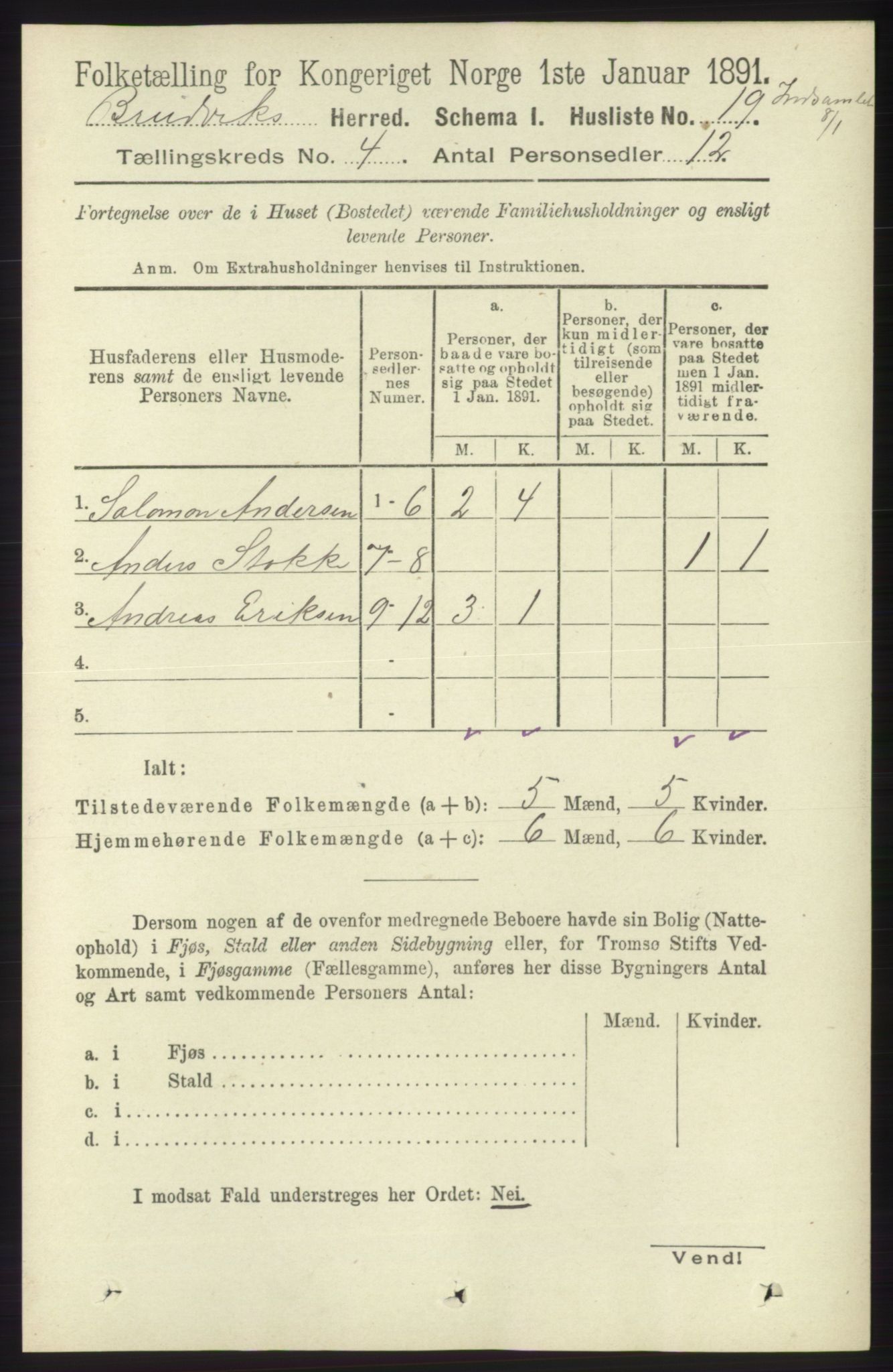 RA, 1891 census for 1251 Bruvik, 1891, p. 997