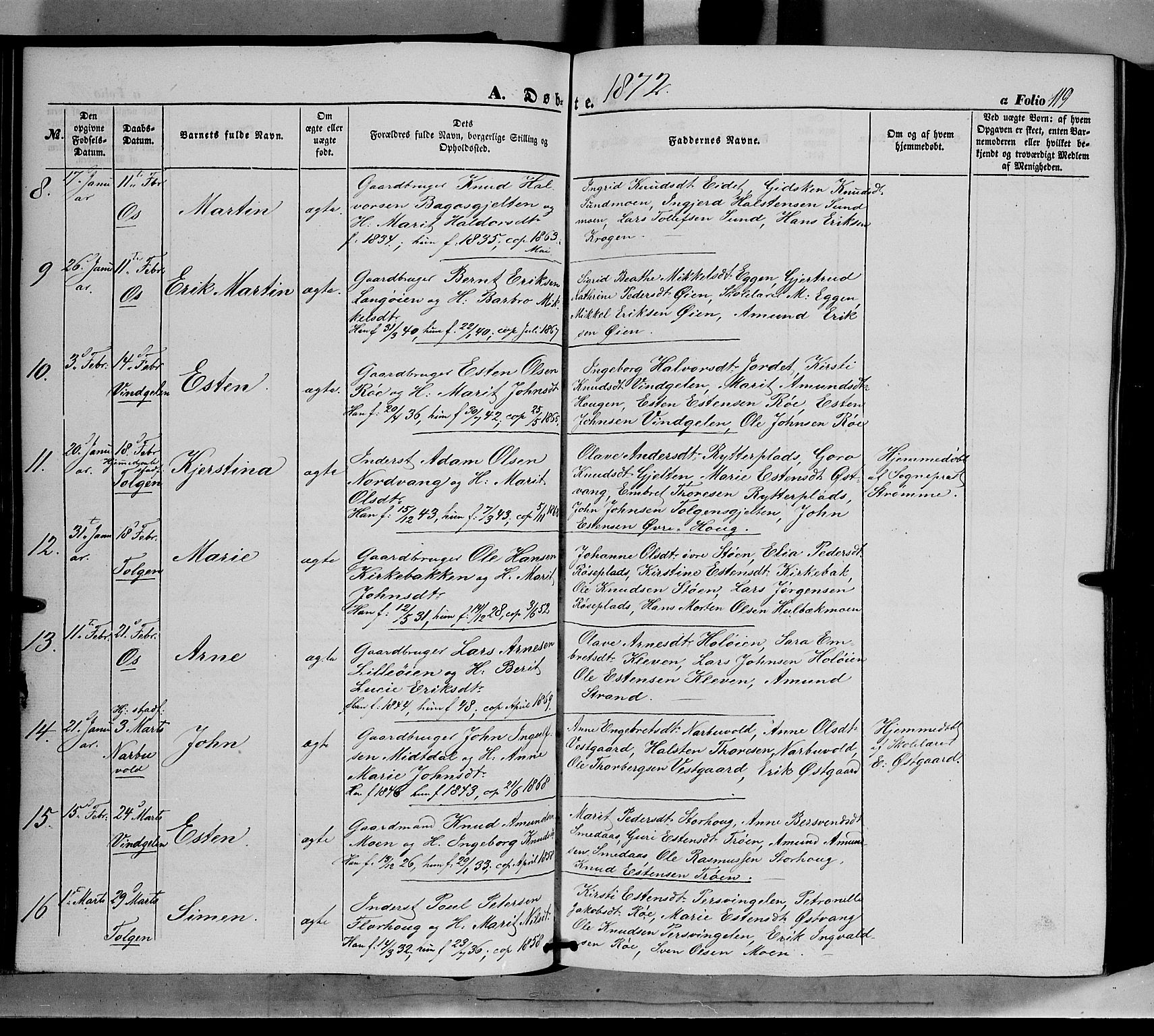 Tolga prestekontor, AV/SAH-PREST-062/K/L0006: Parish register (official) no. 6, 1852-1876, p. 119