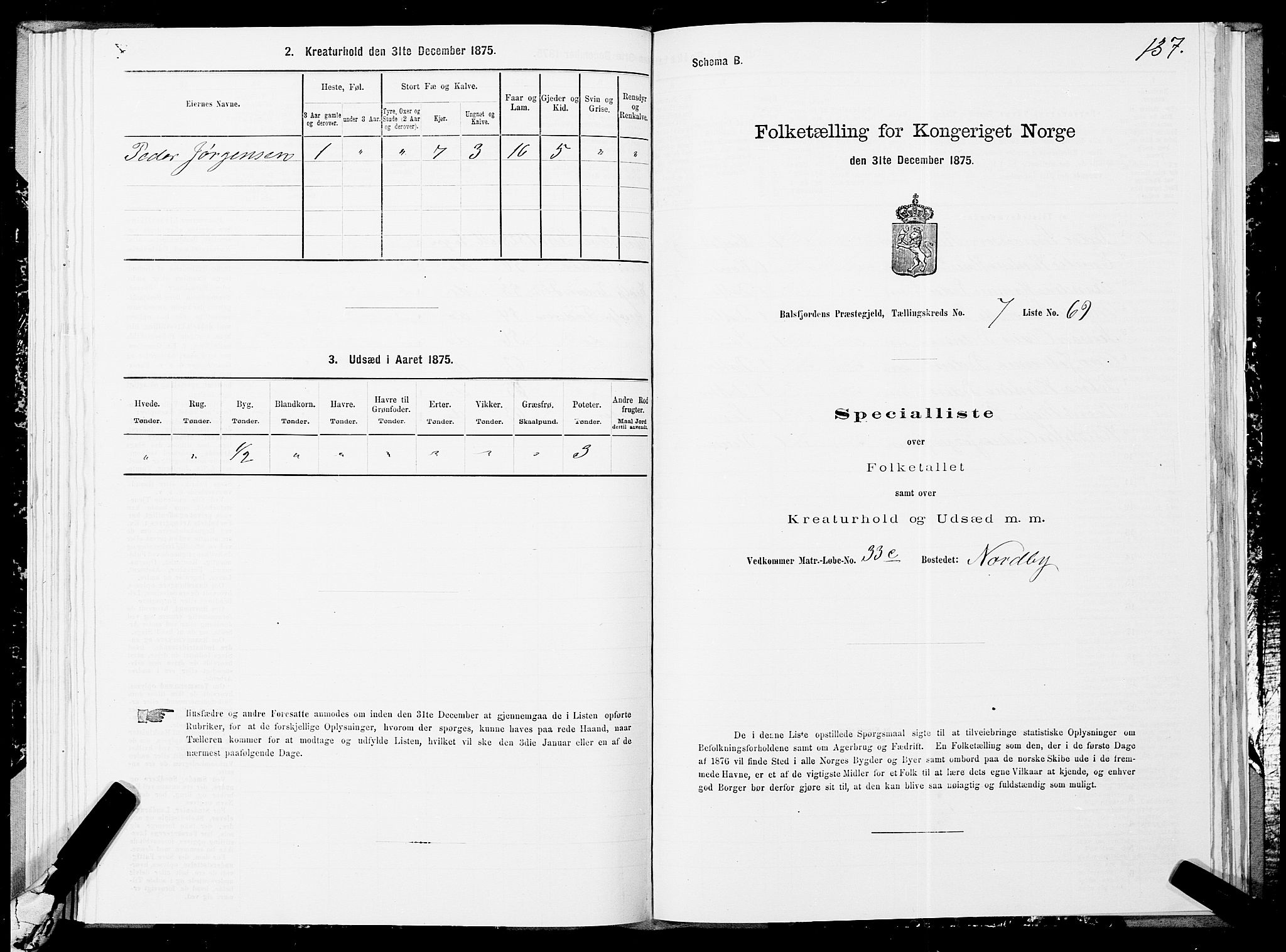 SATØ, 1875 census for 1933P Balsfjord, 1875, p. 4137