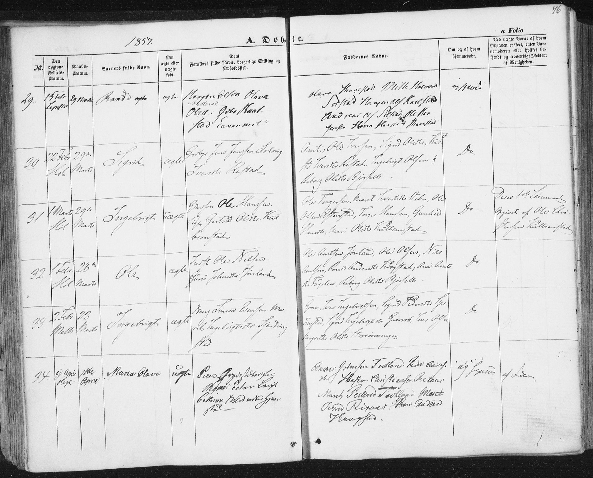 Ministerialprotokoller, klokkerbøker og fødselsregistre - Sør-Trøndelag, AV/SAT-A-1456/691/L1076: Parish register (official) no. 691A08, 1852-1861, p. 76