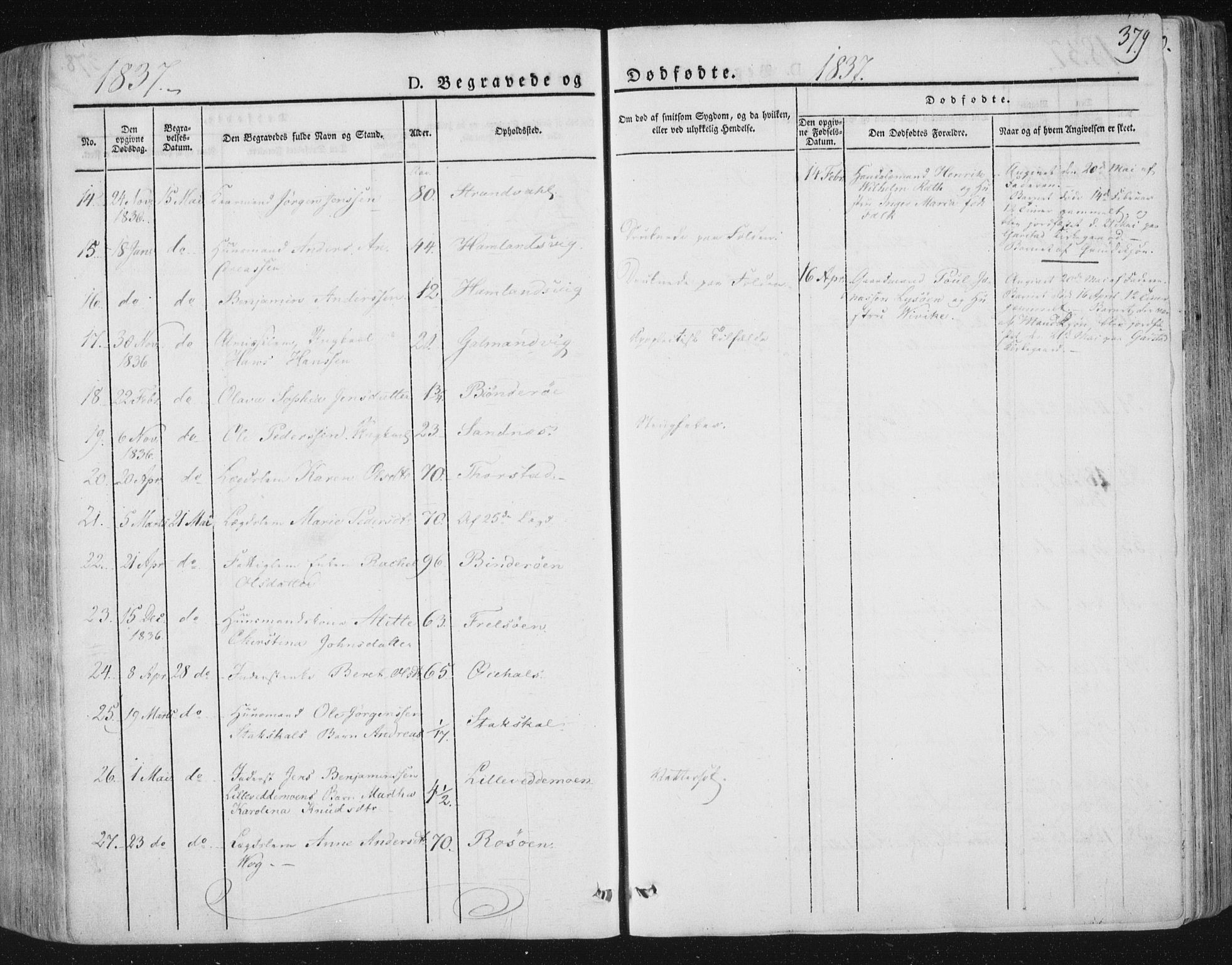 Ministerialprotokoller, klokkerbøker og fødselsregistre - Nord-Trøndelag, SAT/A-1458/784/L0669: Parish register (official) no. 784A04, 1829-1859, p. 379