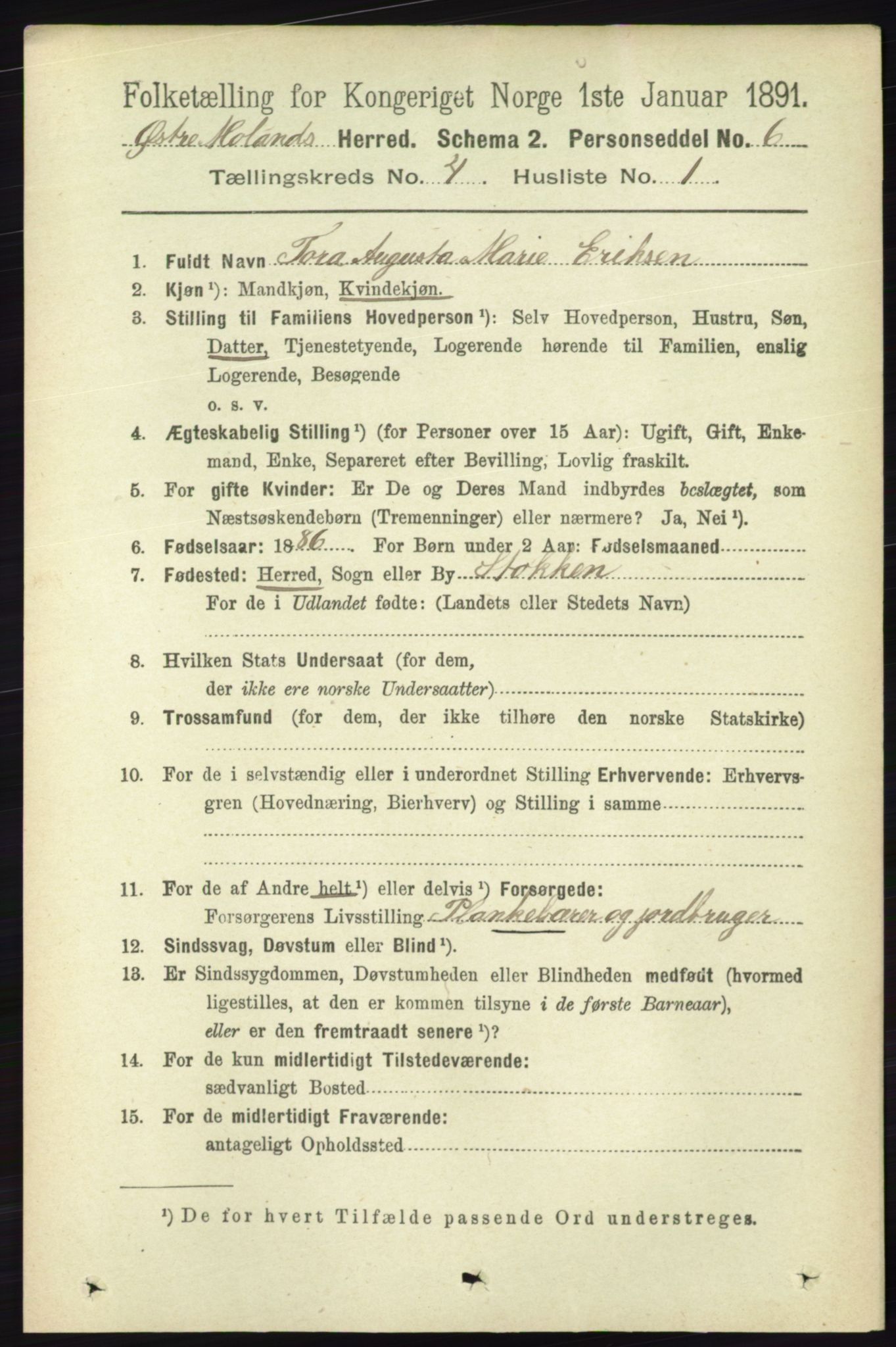 RA, 1891 census for 0918 Austre Moland, 1891, p. 2087