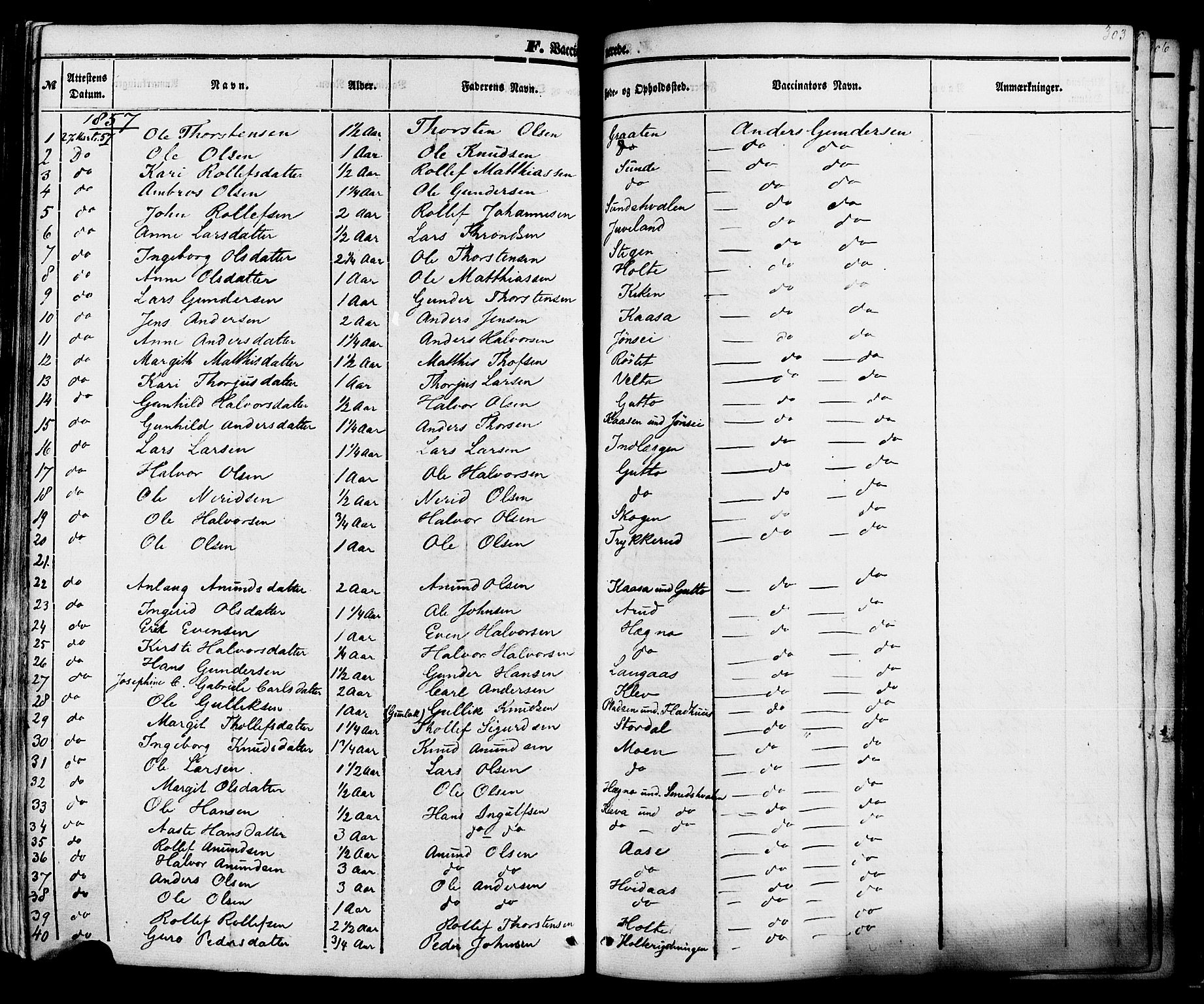Sauherad kirkebøker, AV/SAKO-A-298/F/Fa/L0007: Parish register (official) no. I 7, 1851-1873, p. 303