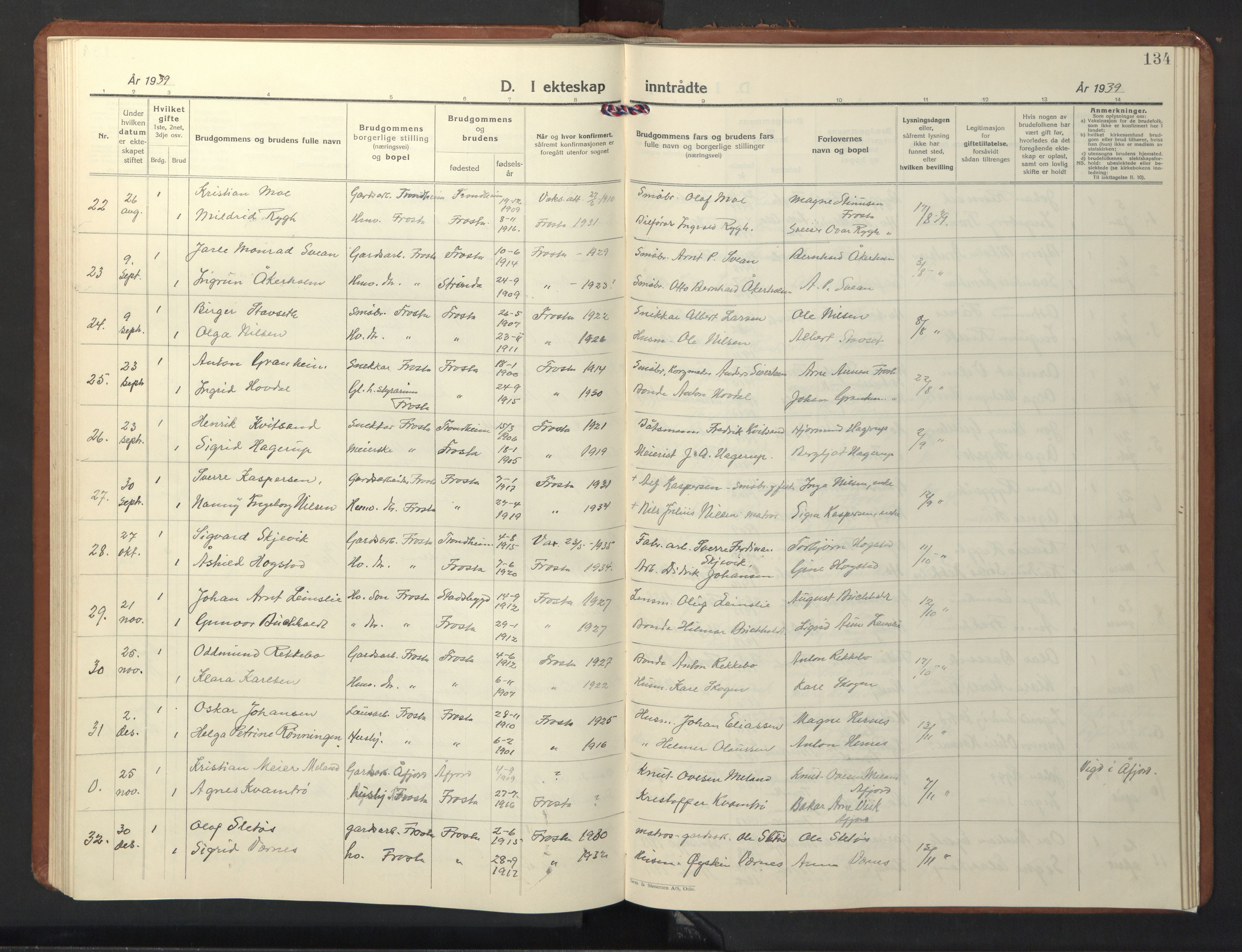 Ministerialprotokoller, klokkerbøker og fødselsregistre - Nord-Trøndelag, SAT/A-1458/713/L0125: Parish register (copy) no. 713C02, 1931-1941, p. 134
