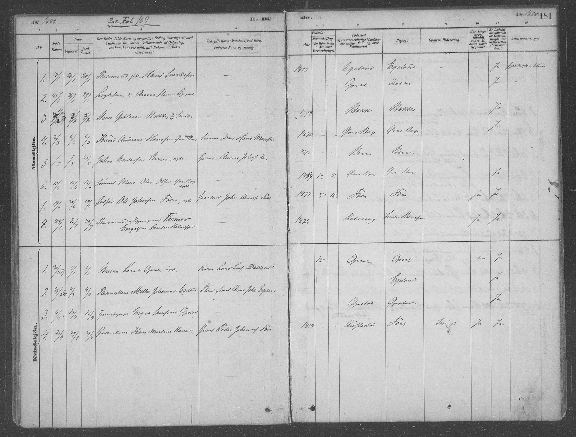 Fusa sokneprestembete, SAB/A-75401/H/Haa: Parish register (official) no. B 1, 1880-1938, p. 181