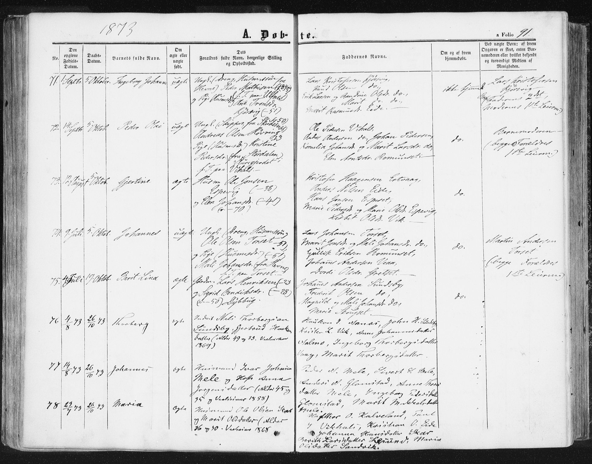 Ministerialprotokoller, klokkerbøker og fødselsregistre - Møre og Romsdal, AV/SAT-A-1454/578/L0905: Parish register (official) no. 578A04, 1859-1877, p. 91