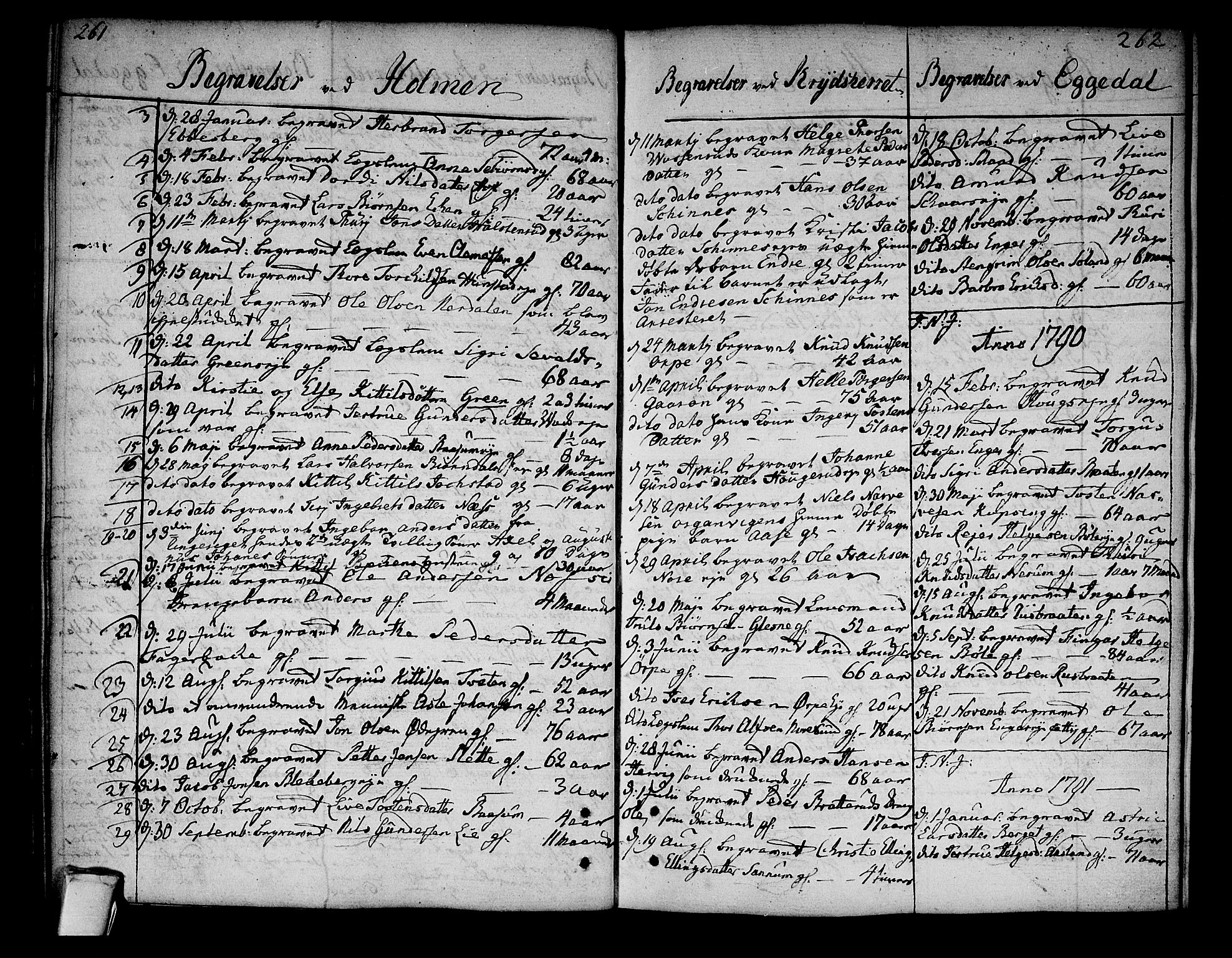 Sigdal kirkebøker, AV/SAKO-A-245/F/Fa/L0002: Parish register (official) no. I 2, 1778-1792, p. 261-262