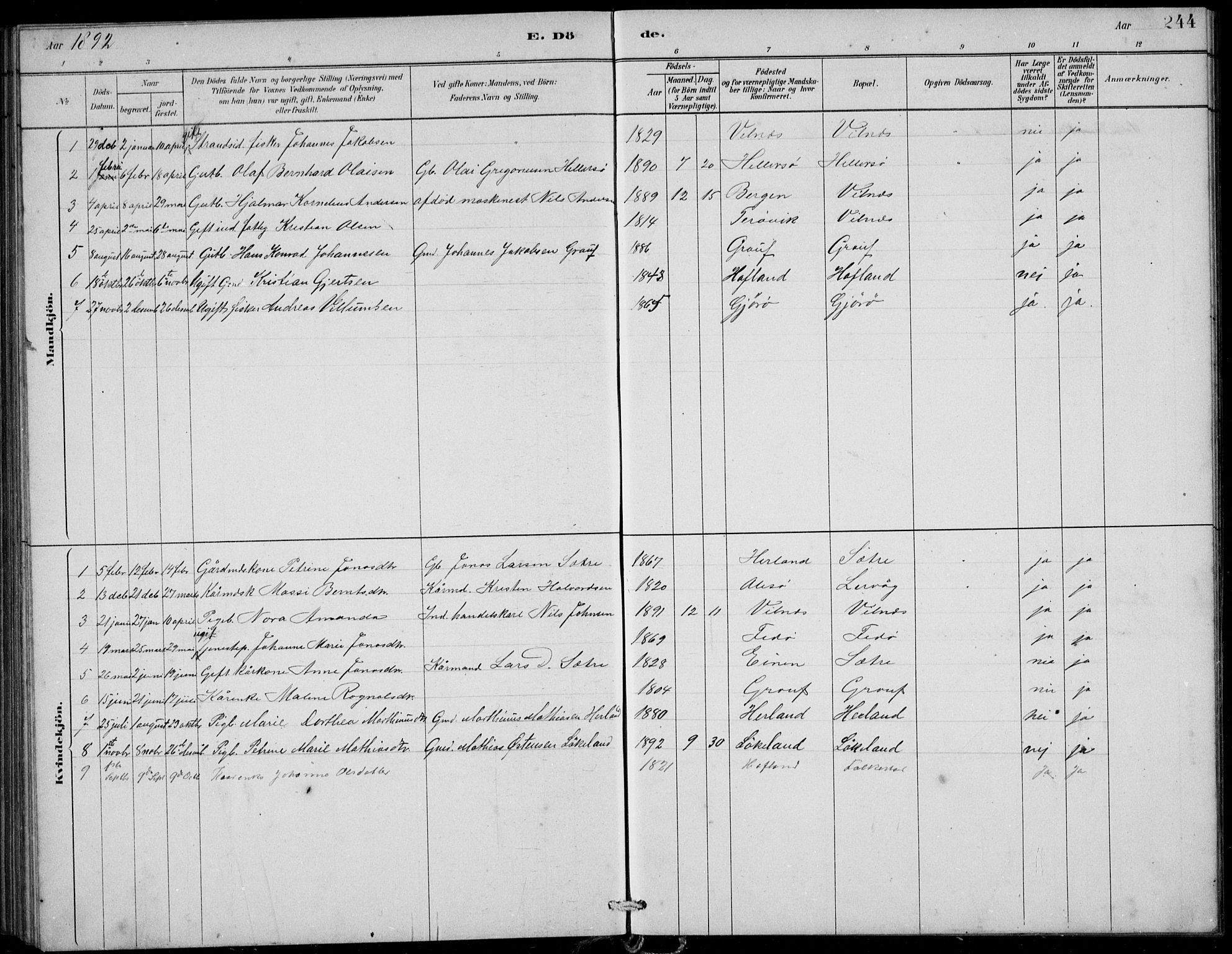 Askvoll sokneprestembete, AV/SAB-A-79501/H/Hab/Habb/L0001: Parish register (copy) no. B 1, 1879-1909, p. 244