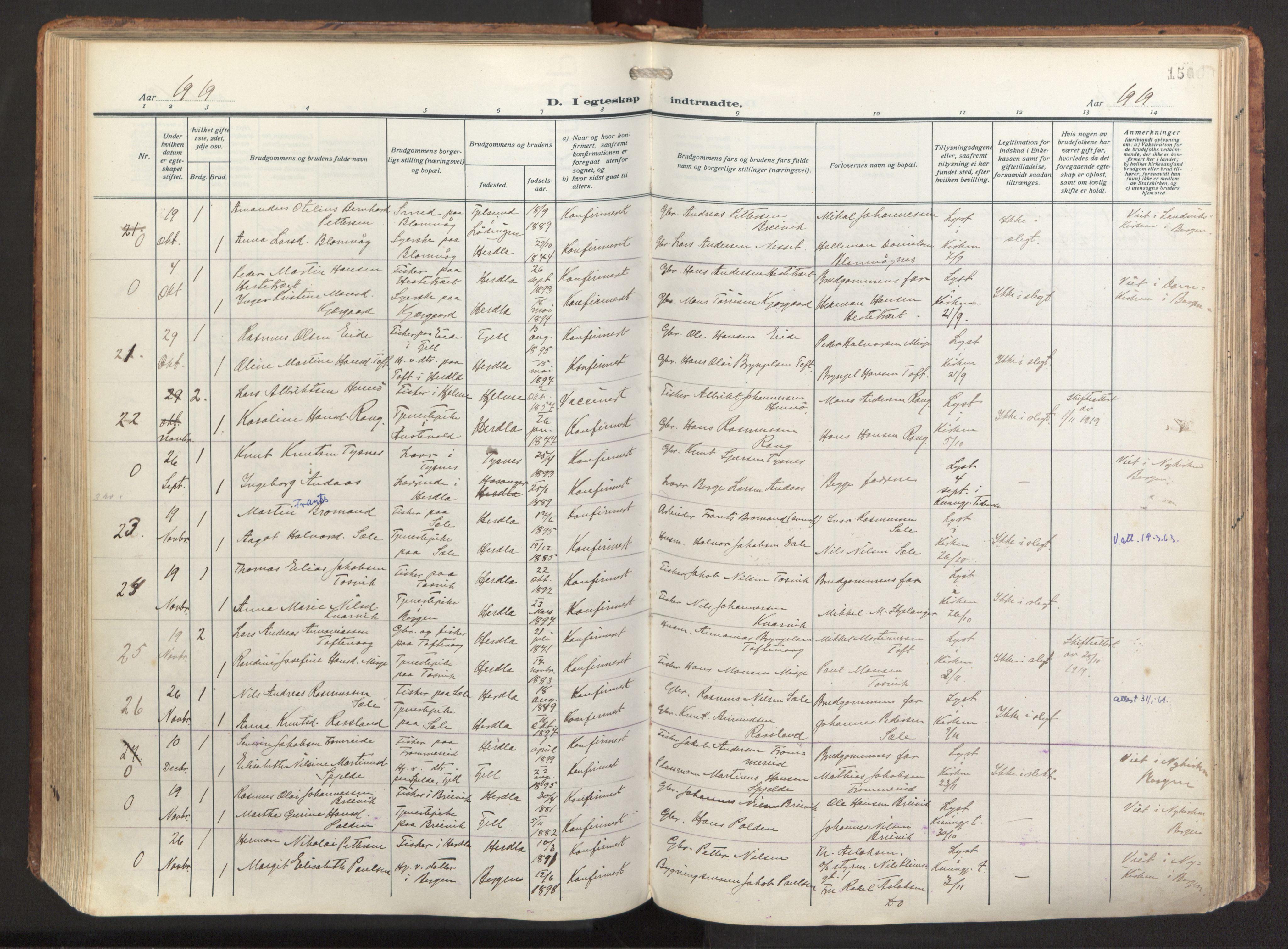 Herdla Sokneprestembete, SAB/A-75701/H/Haa: Parish register (official) no. A 6, 1918-1933, p. 150