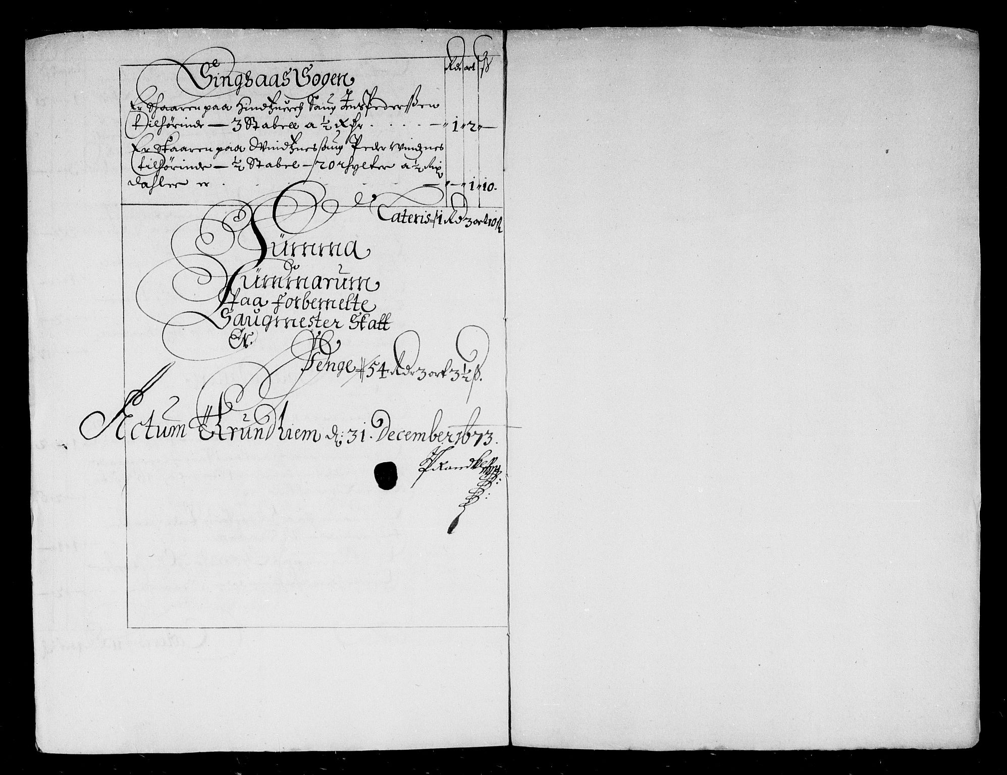 Rentekammeret inntil 1814, Reviderte regnskaper, Stiftamtstueregnskaper, Trondheim stiftamt og Nordland amt, AV/RA-EA-6044/R/Rd/L0038: Trondheim stiftamt, 1673