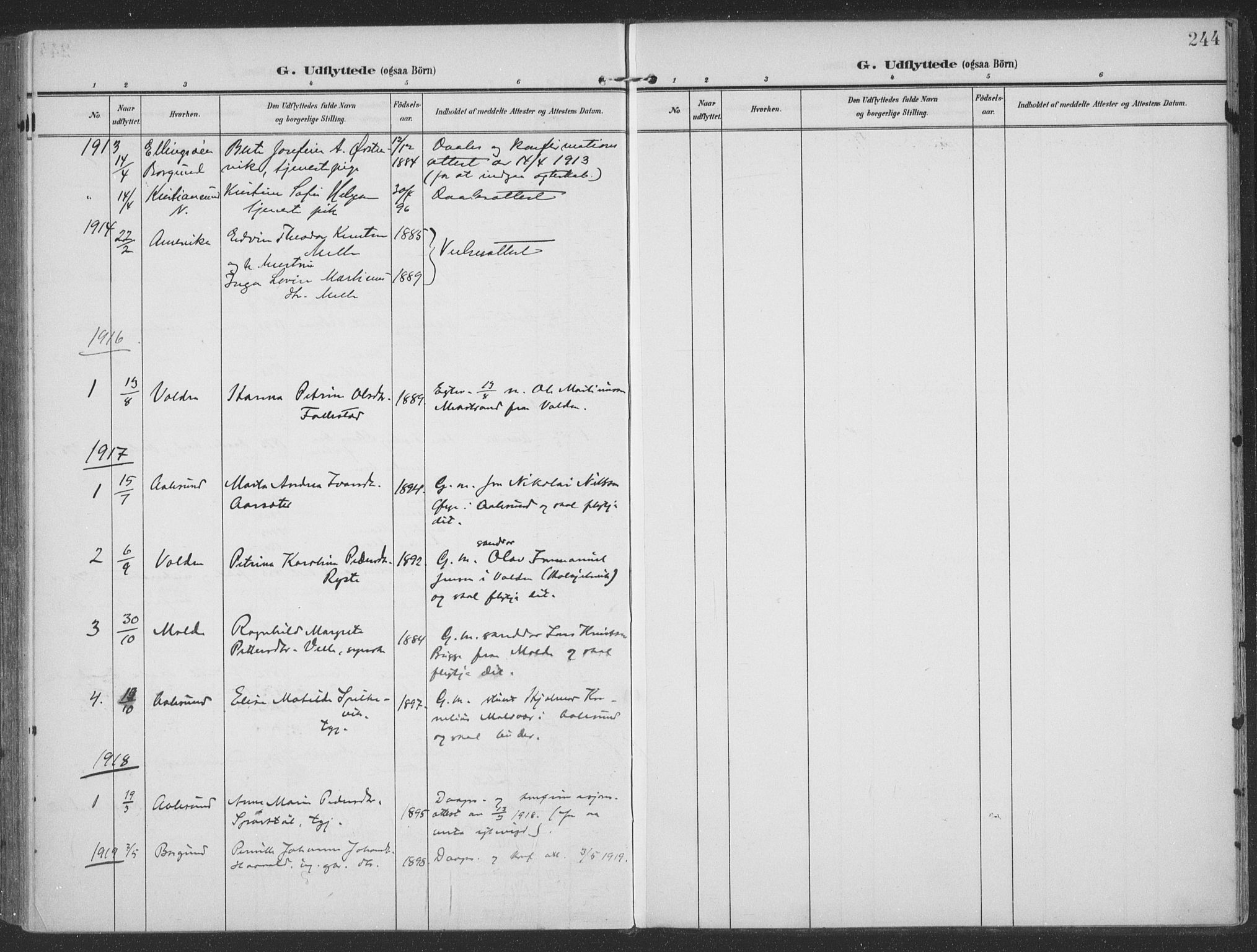 Ministerialprotokoller, klokkerbøker og fødselsregistre - Møre og Romsdal, SAT/A-1454/513/L0178: Parish register (official) no. 513A05, 1906-1919, p. 244