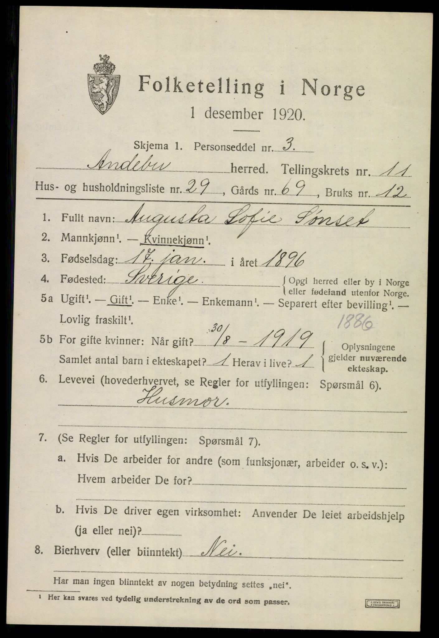 SAKO, 1920 census for Andebu, 1920, p. 4468