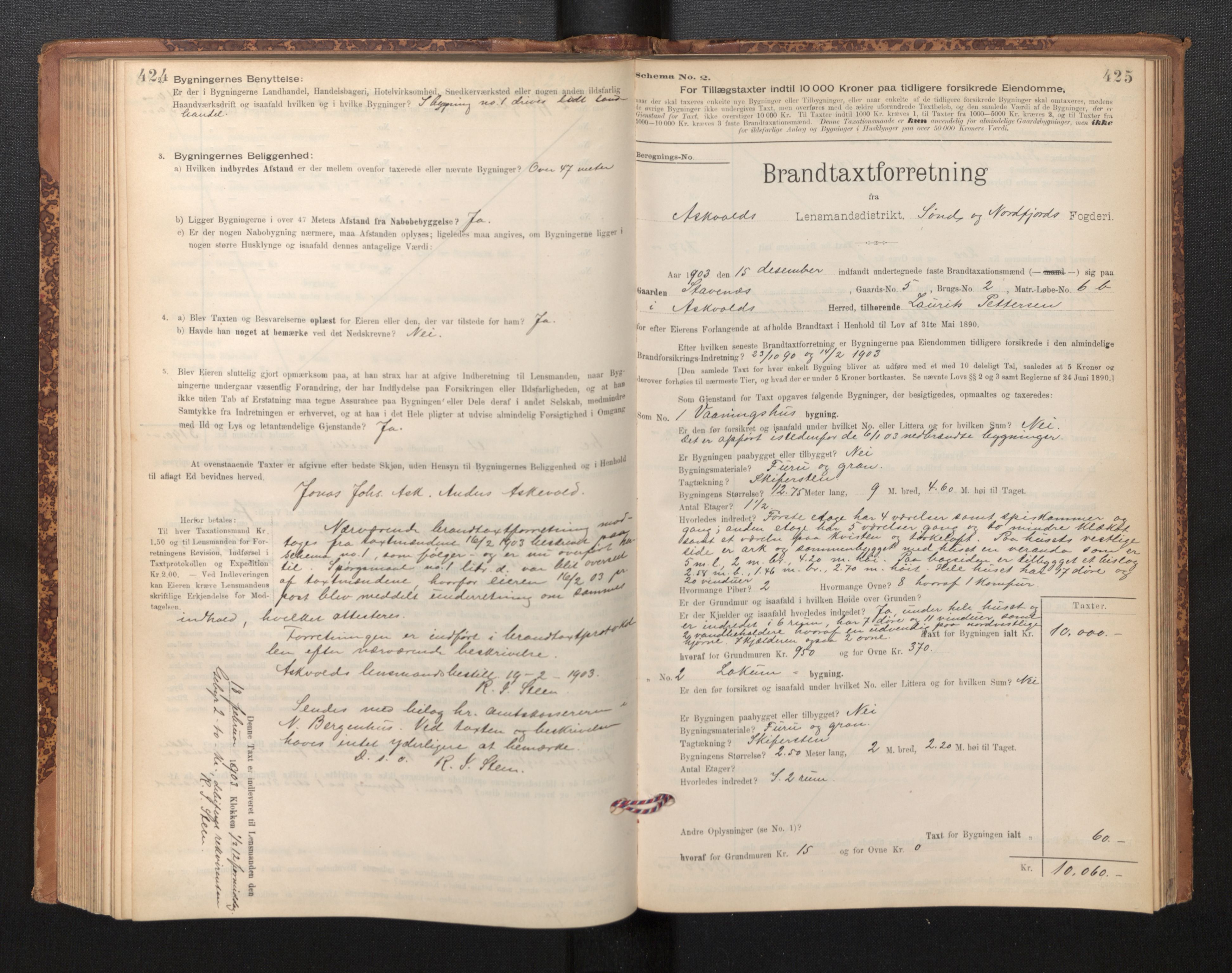 Lensmannen i Askvoll, AV/SAB-A-26301/0012/L0004: Branntakstprotokoll, skjematakst og liste over branntakstmenn, 1895-1932, p. 424-425
