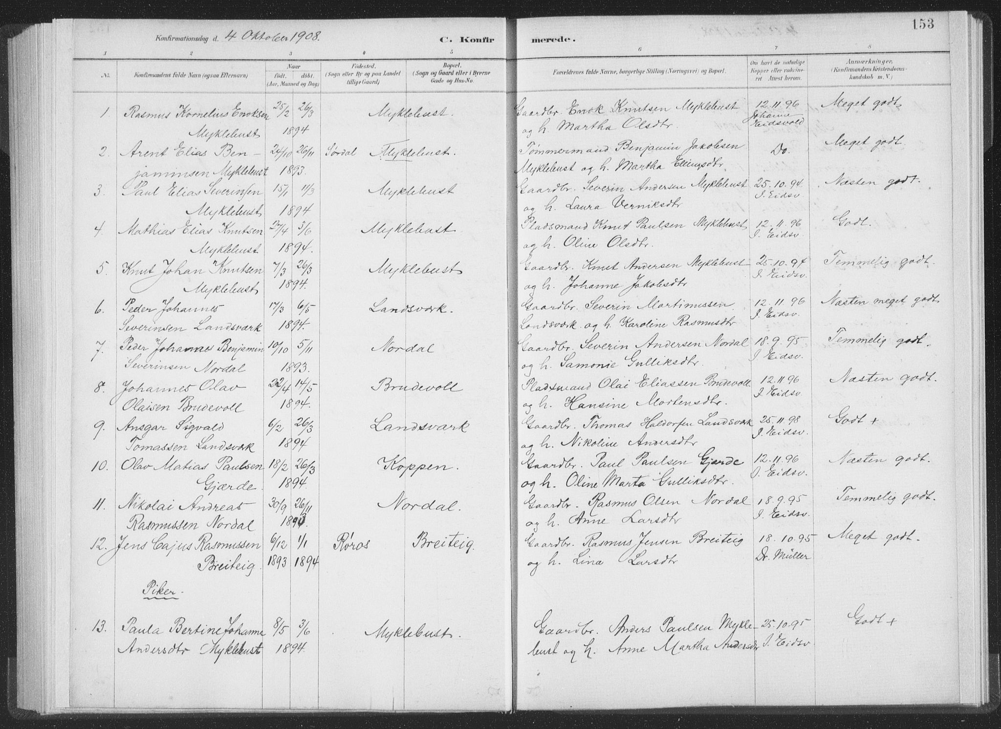 Ministerialprotokoller, klokkerbøker og fødselsregistre - Møre og Romsdal, AV/SAT-A-1454/502/L0025: Parish register (official) no. 502A03, 1885-1909, p. 153