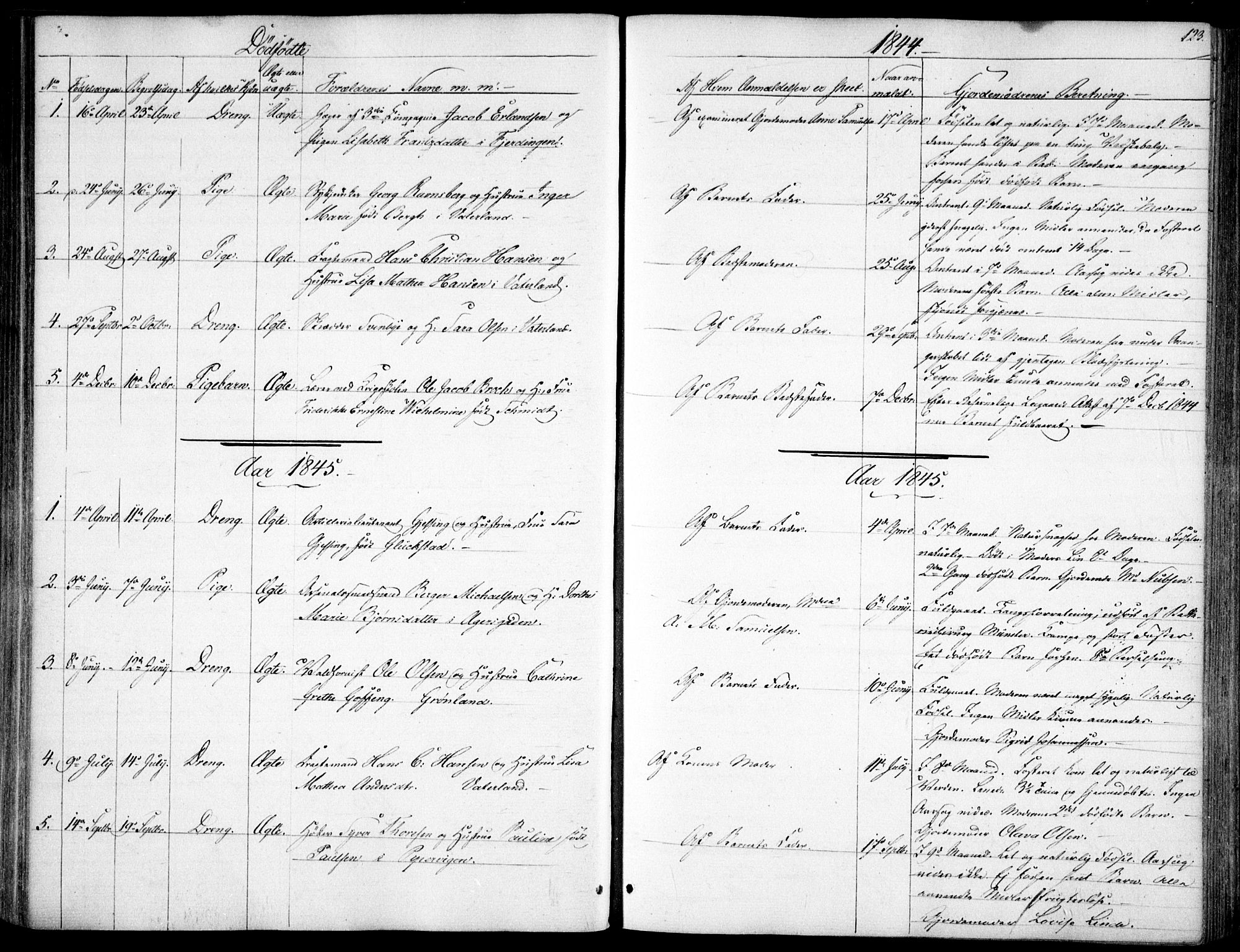Garnisonsmenigheten Kirkebøker, SAO/A-10846/F/Fa/L0009: Parish register (official) no. 9, 1842-1859, p. 123