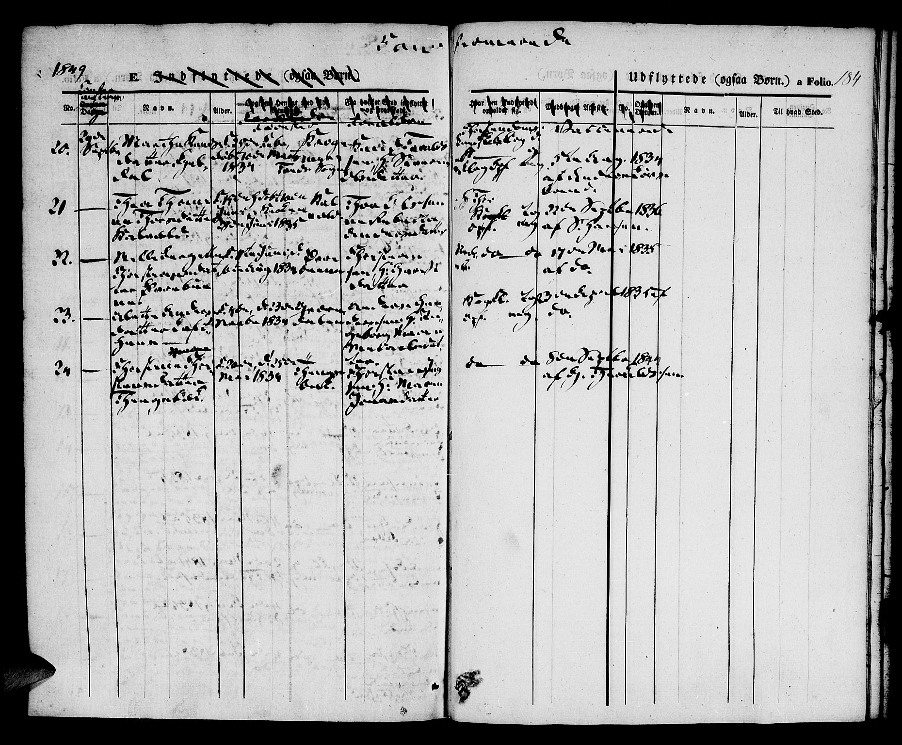 Vestre Moland sokneprestkontor, AV/SAK-1111-0046/F/Fa/Fab/L0005: Parish register (official) no. A 5, 1841-1849, p. 184