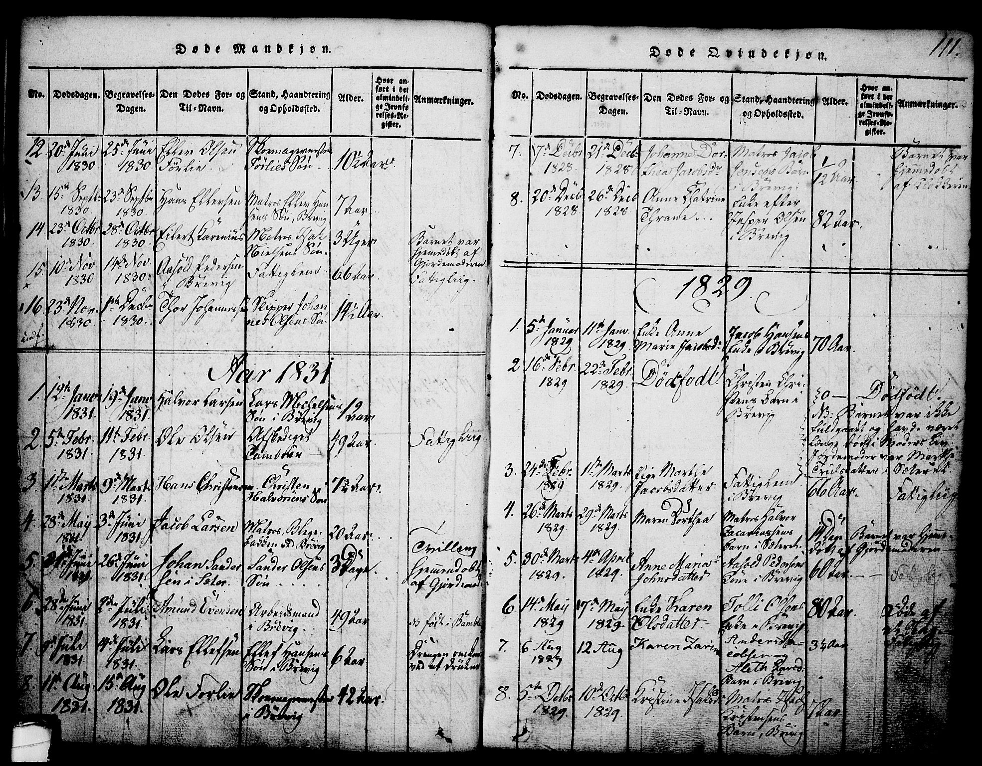 Brevik kirkebøker, SAKO/A-255/G/Ga/L0001: Parish register (copy) no. 1, 1814-1845, p. 111