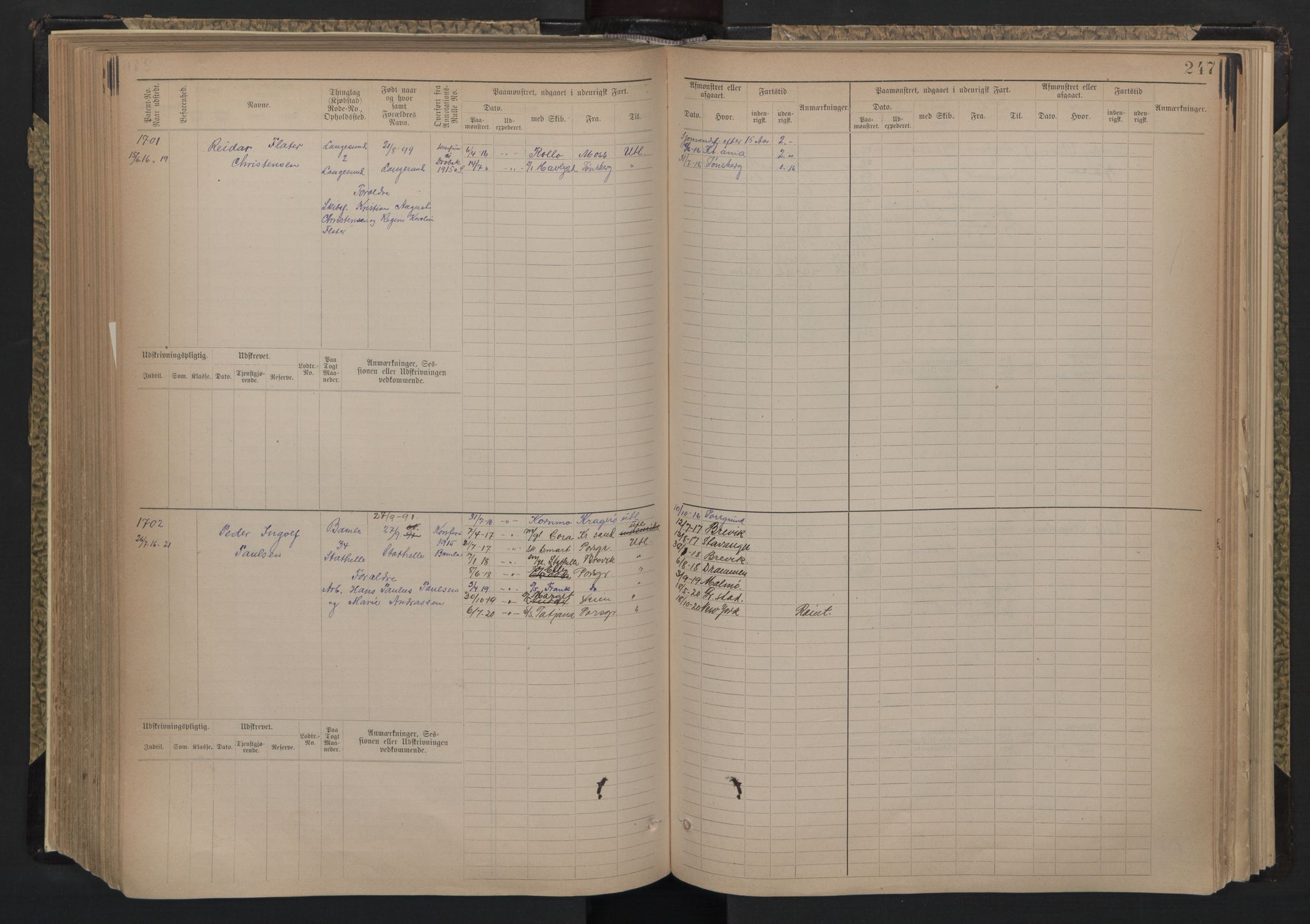 Langesund innrulleringskontor, AV/SAKO-A-831/F/Fc/L0008: Hovedrulle, 1892-1947, p. 247