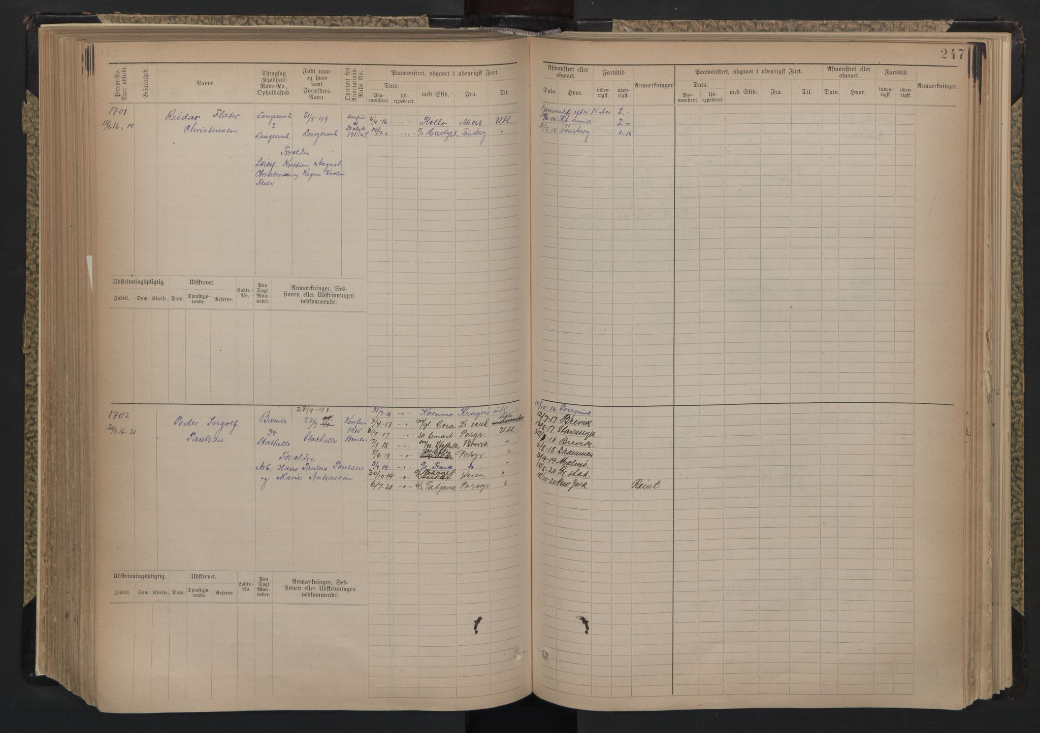 Langesund innrulleringskontor, SAKO/A-831/F/Fc/L0008: Hovedrulle, 1892-1947, p. 247