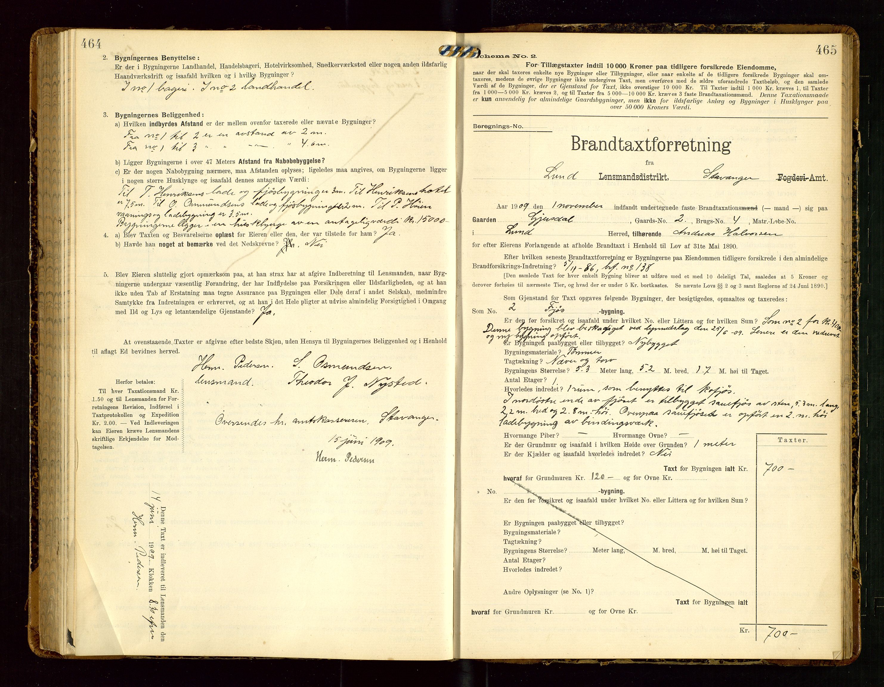 Lund lensmannskontor, SAST/A-100303/Gob/L0002: "Brandtakstprotokol", 1908-1918, p. 464-465