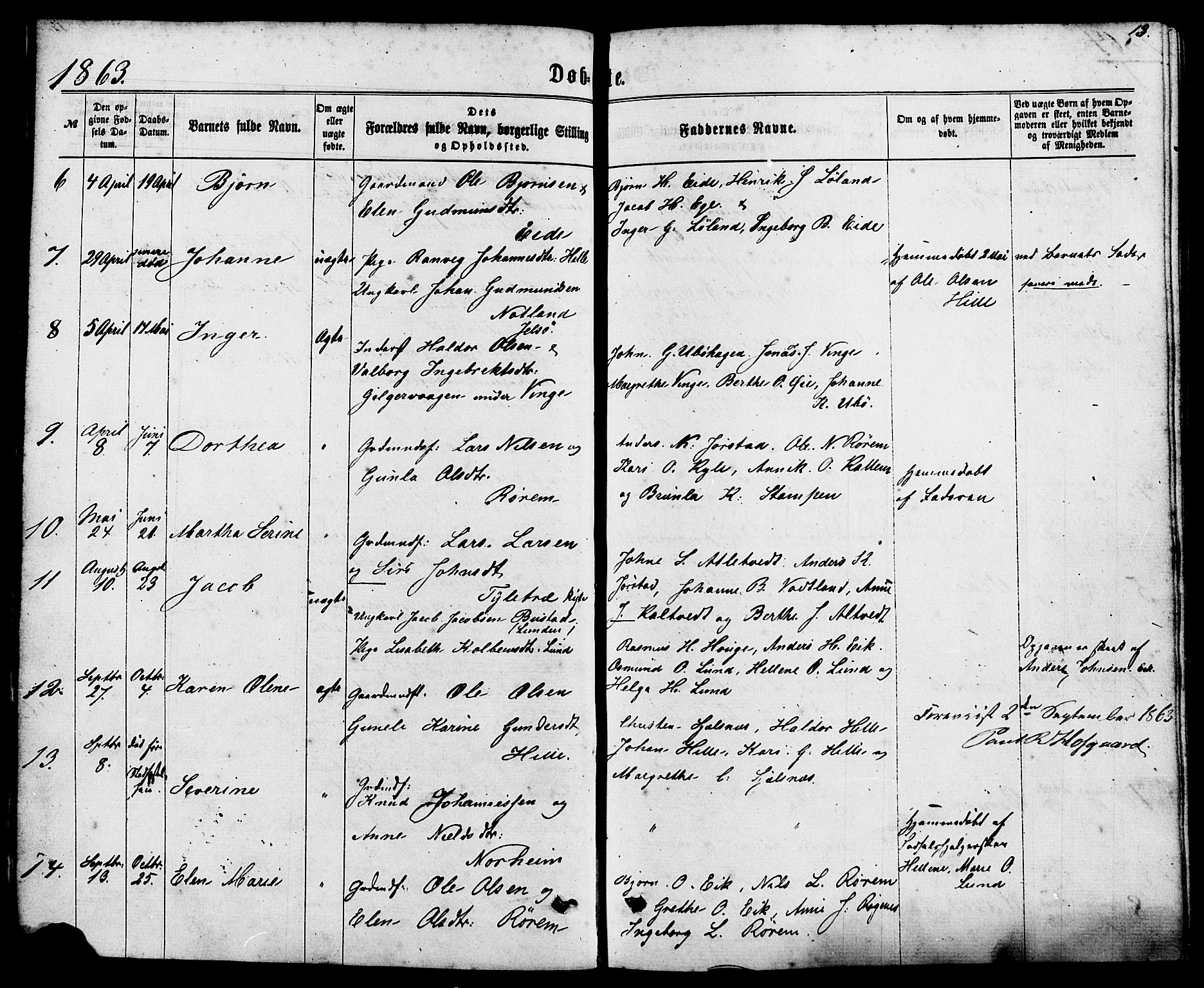 Nedstrand sokneprestkontor, AV/SAST-A-101841/01/IV: Parish register (official) no. A 10, 1861-1887, p. 13