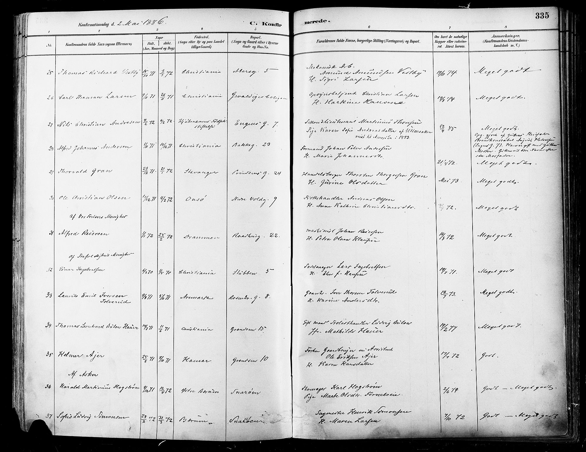 Johannes prestekontor Kirkebøker, AV/SAO-A-10852/F/Fa/L0003: Parish register (official) no. 3, 1882-1896, p. 335