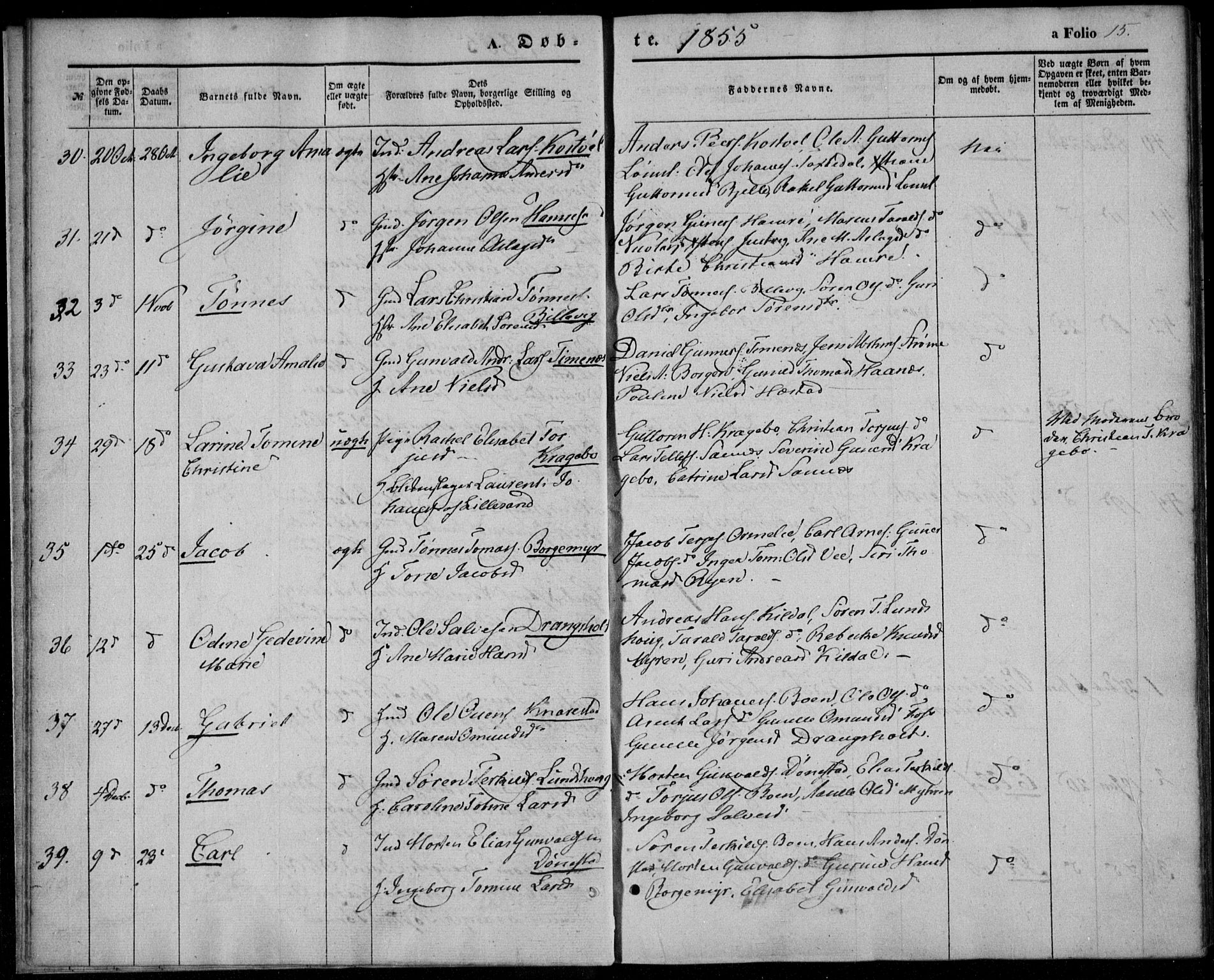 Tveit sokneprestkontor, SAK/1111-0043/F/Fa/L0005: Parish register (official) no. A 5, 1853-1871, p. 15
