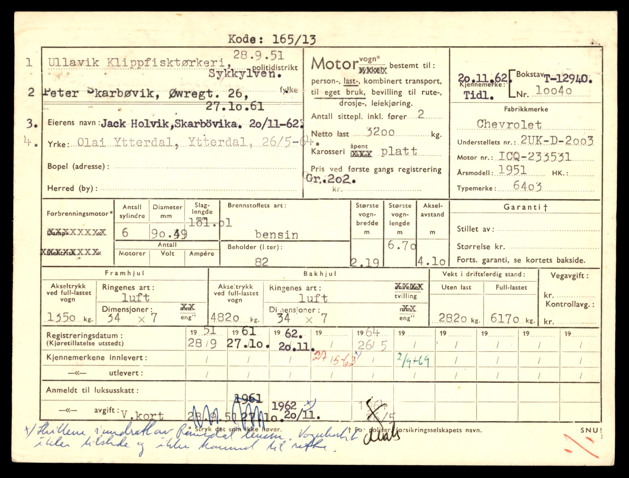Møre og Romsdal vegkontor - Ålesund trafikkstasjon, AV/SAT-A-4099/F/Fe/L0036: Registreringskort for kjøretøy T 12831 - T 13030, 1927-1998, p. 1711