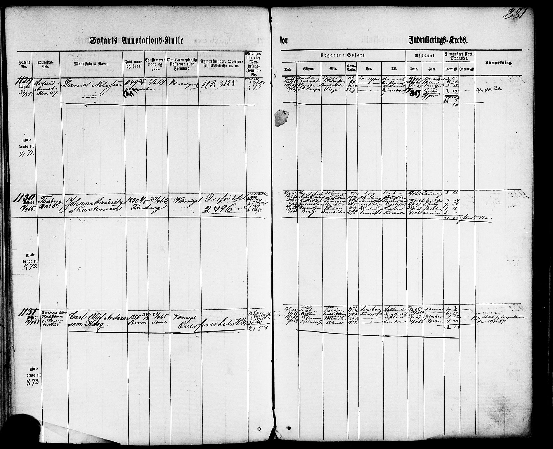 Tønsberg innrulleringskontor, AV/SAKO-A-786/F/Fb/L0001: Annotasjonsrulle Patent nr. 1-1724, 1860-1868, p. 400