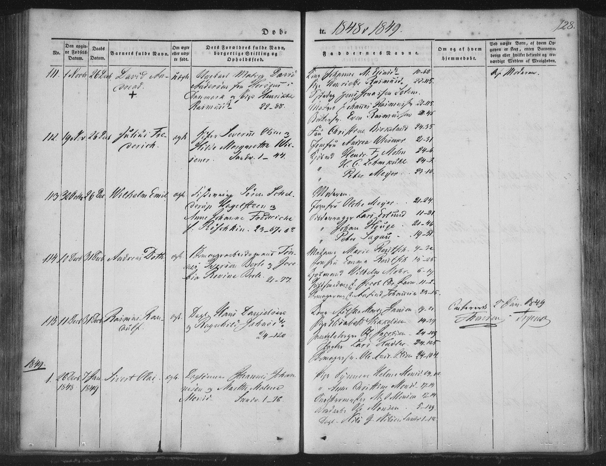 Korskirken sokneprestembete, SAB/A-76101/H/Haa/L0016: Parish register (official) no. B 2, 1841-1851, p. 128