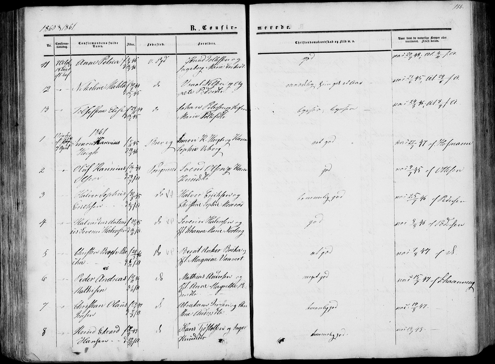 Porsgrunn kirkebøker , AV/SAKO-A-104/F/Fa/L0007: Parish register (official) no. 7, 1858-1877, p. 186