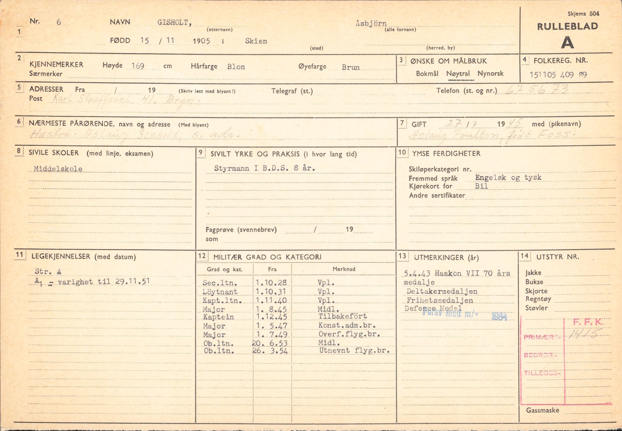 Forsvaret, Forsvarets overkommando/Luftforsvarsstaben, AV/RA-RAFA-4079/P/Pa/L0013: Personellmapper, 1905, p. 96