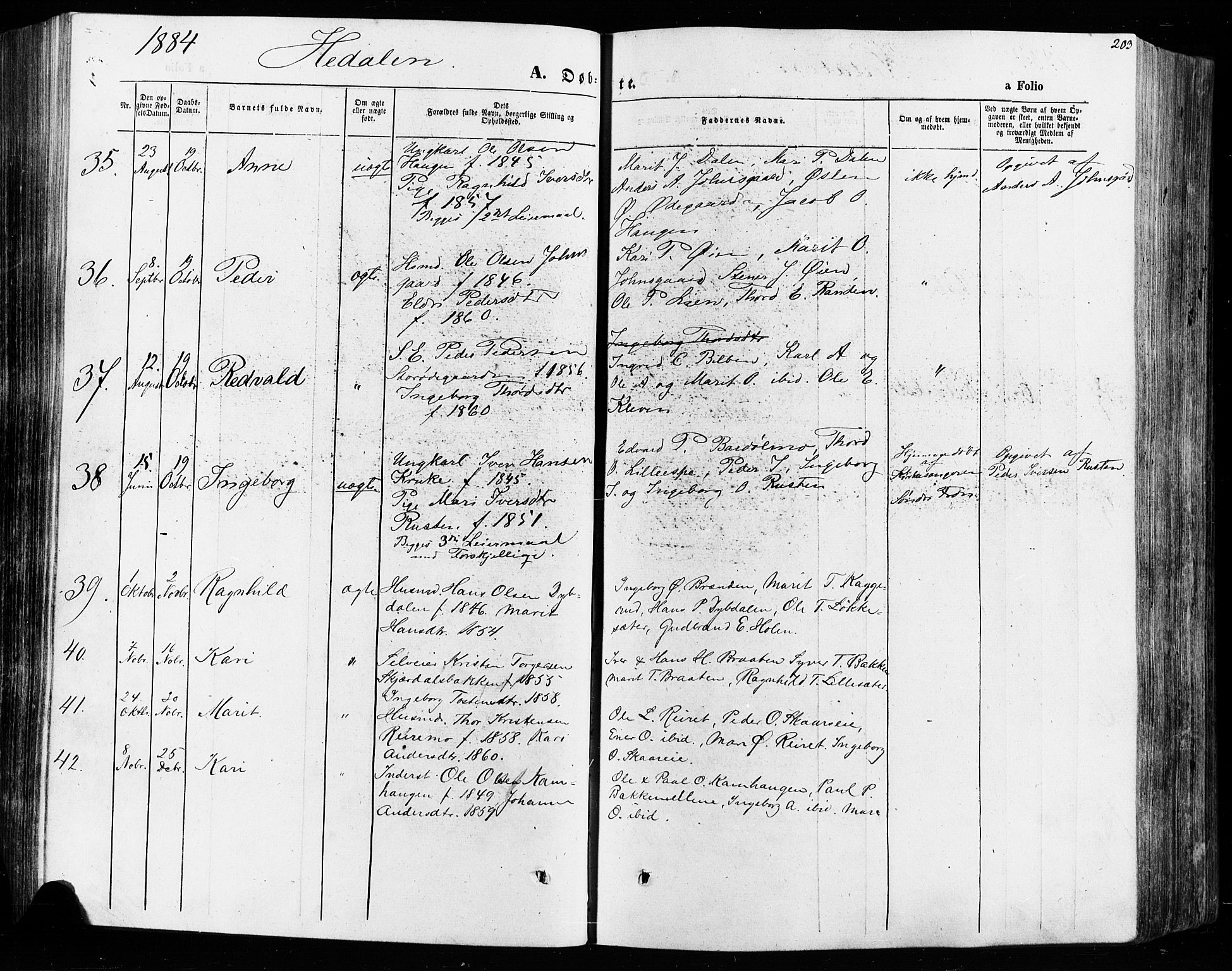 Vågå prestekontor, AV/SAH-PREST-076/H/Ha/Haa/L0007: Parish register (official) no. 7 /2, 1873-1886, p. 203
