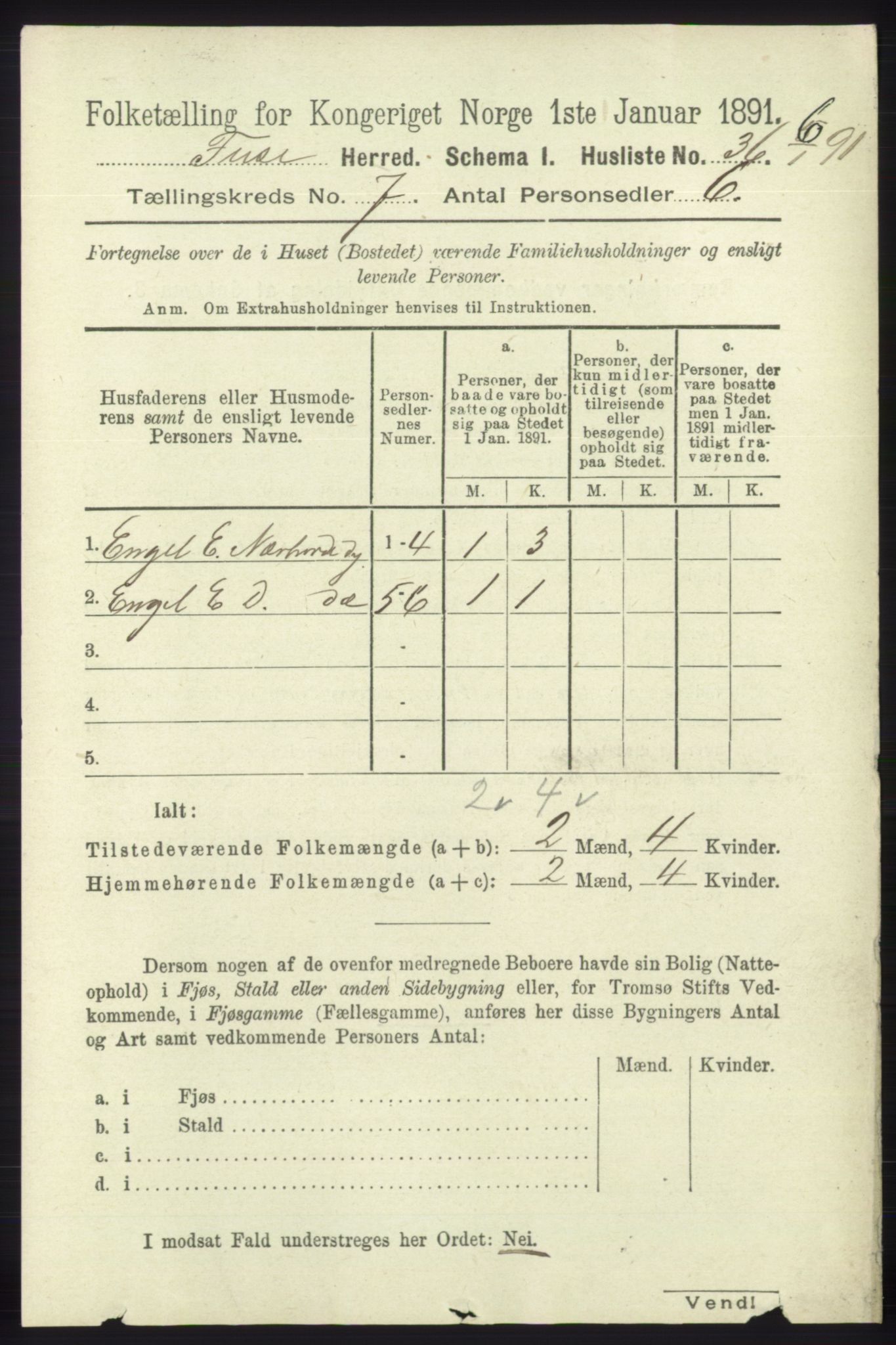 RA, 1891 census for 1241 Fusa, 1891, p. 1300