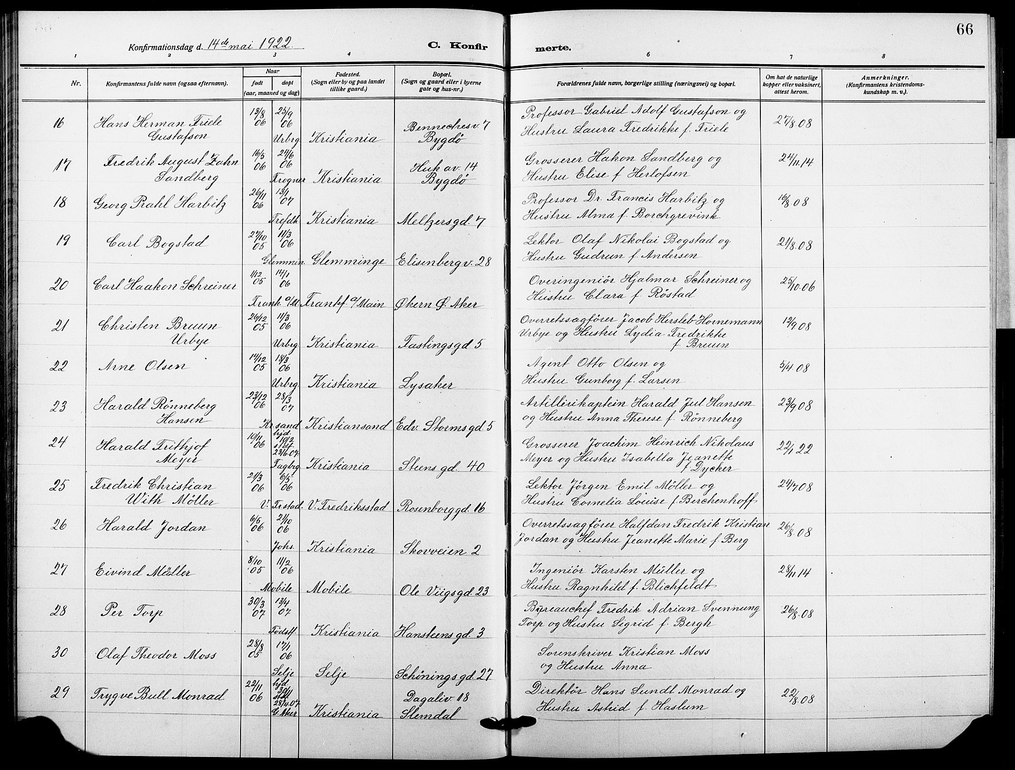 Garnisonsmenigheten Kirkebøker, AV/SAO-A-10846/F/Fa/L0016: Parish register (official) no. 16, 1922-1930, p. 66