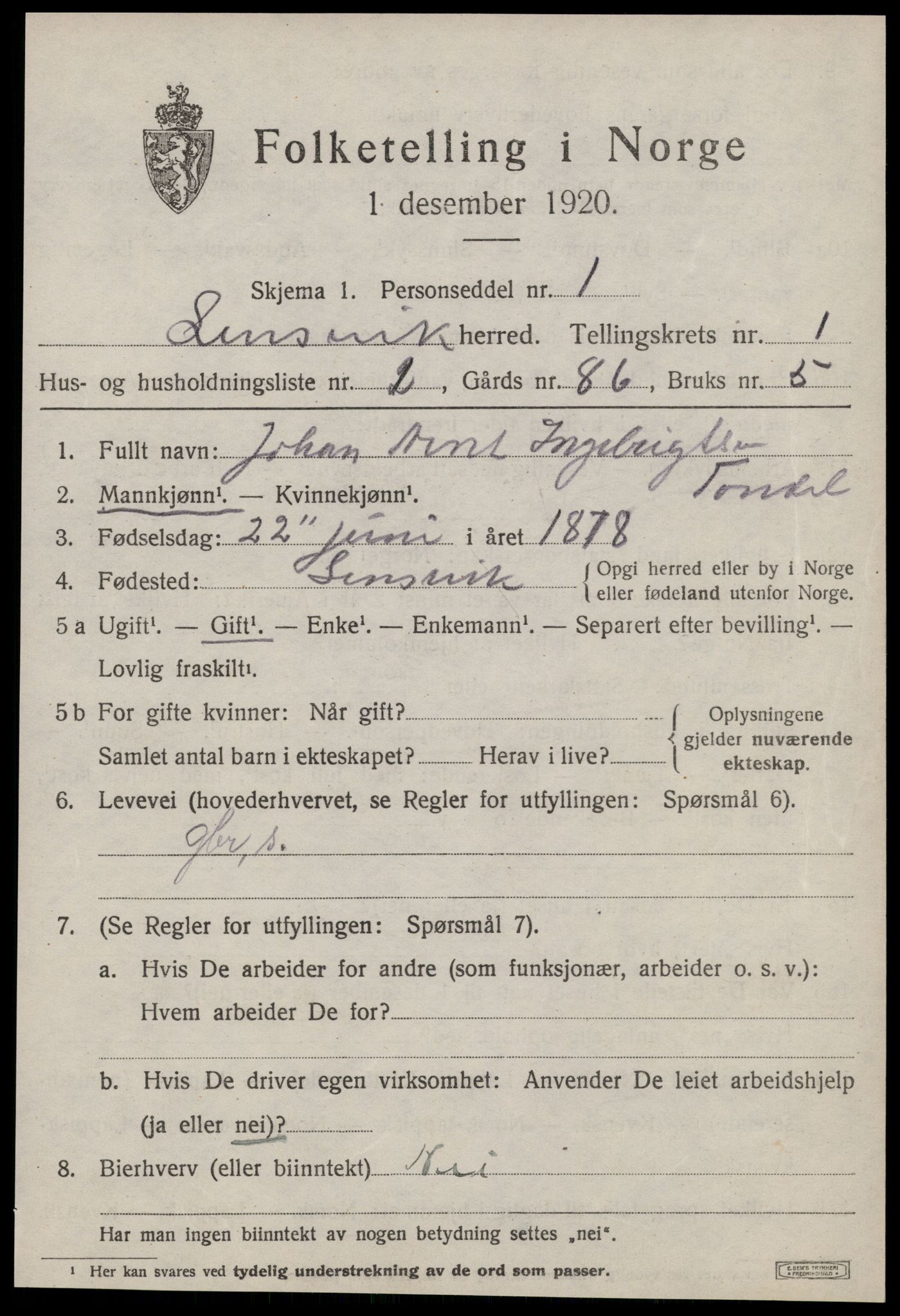 SAT, 1920 census for Lensvik, 1920, p. 376