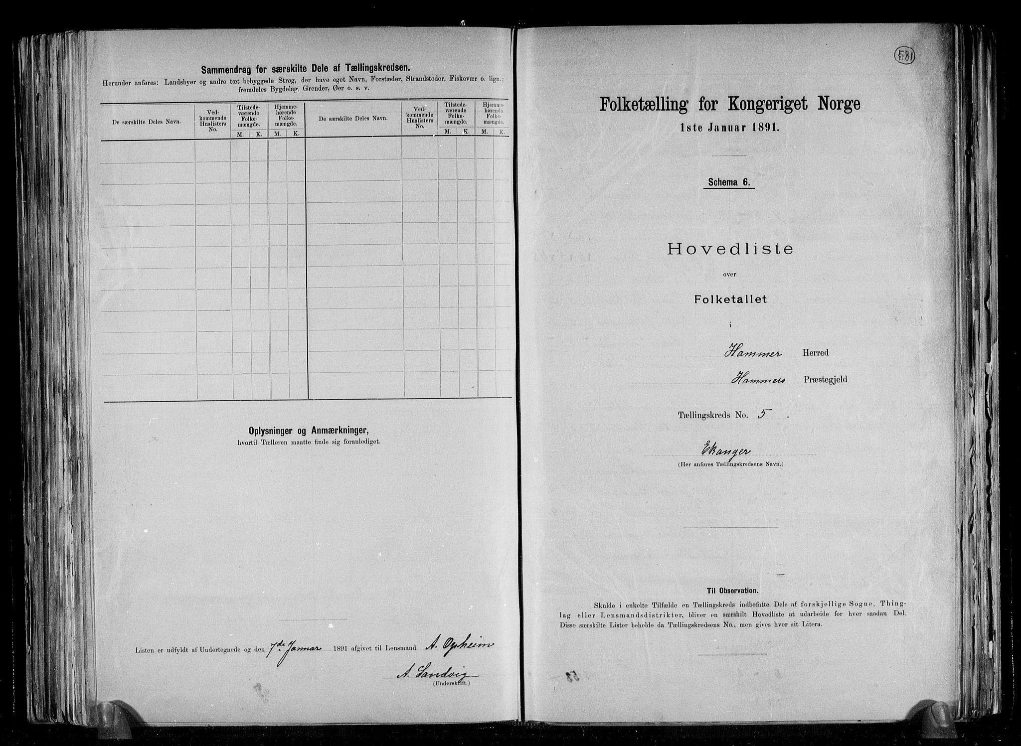 RA, 1891 census for 1254 Hamre, 1891, p. 15