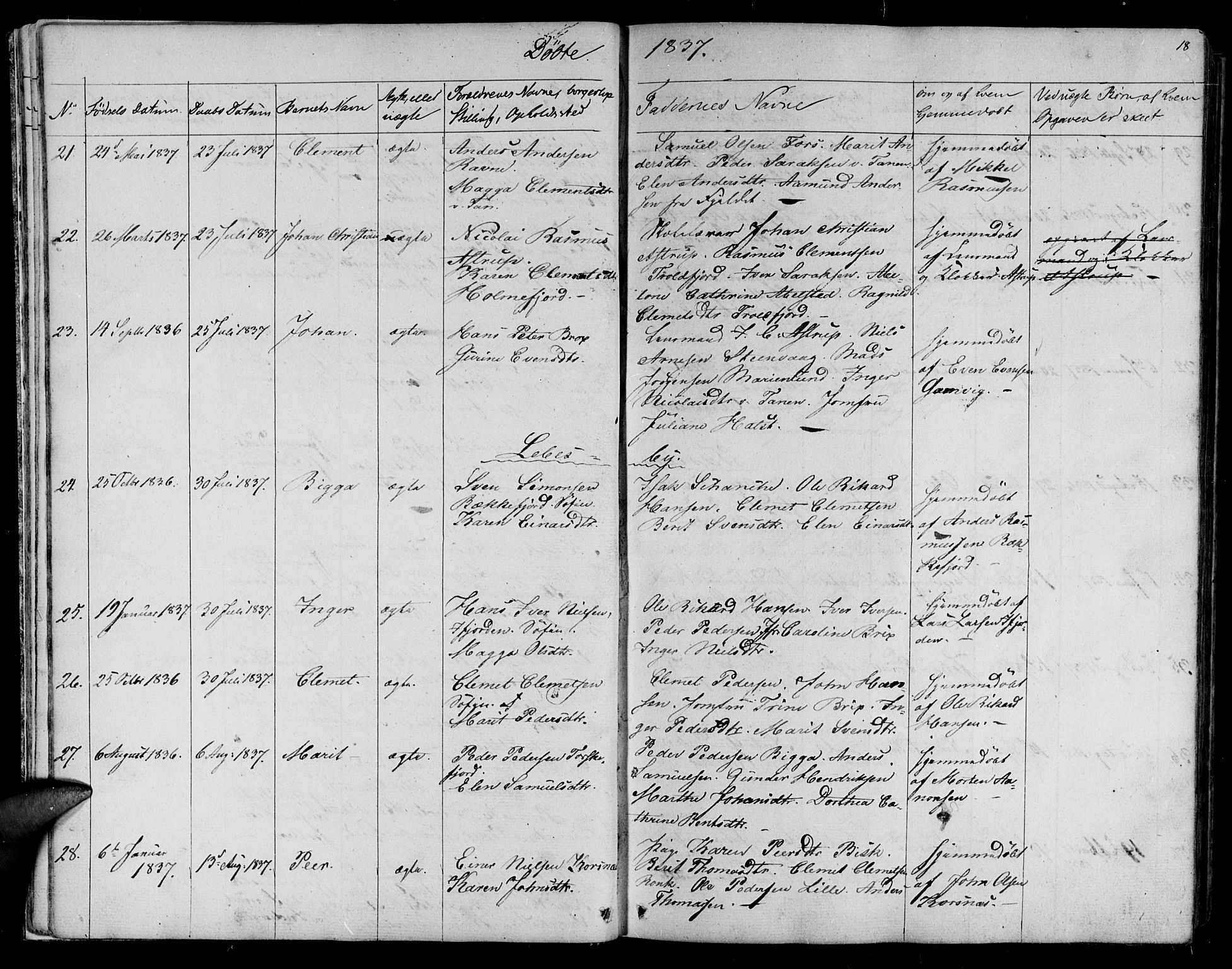 Lebesby sokneprestkontor, AV/SATØ-S-1353/H/Ha/L0003kirke: Parish register (official) no. 3, 1833-1852, p. 18