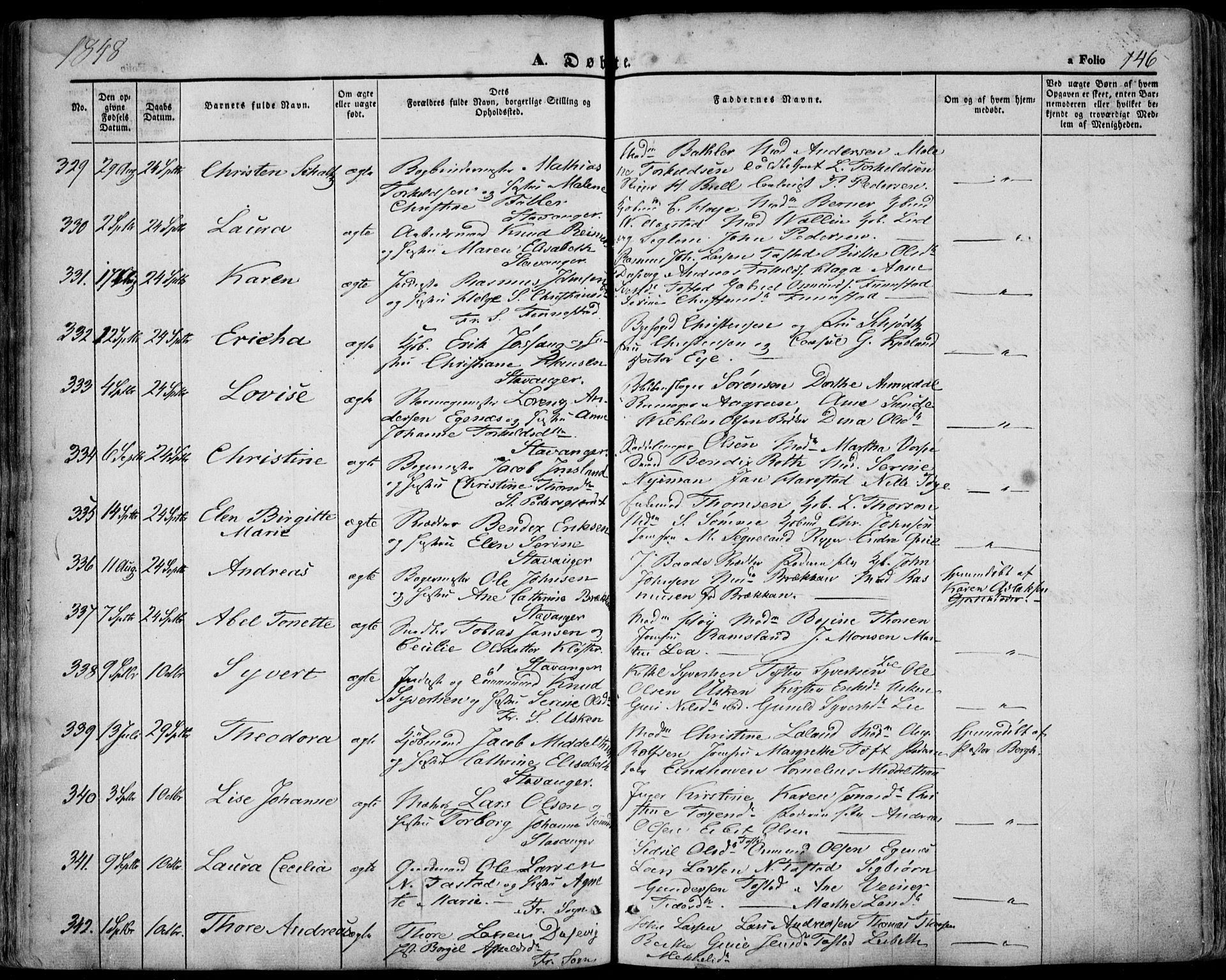 Domkirken sokneprestkontor, AV/SAST-A-101812/001/30/30BA/L0016: Parish register (official) no. A 15, 1844-1854, p. 146