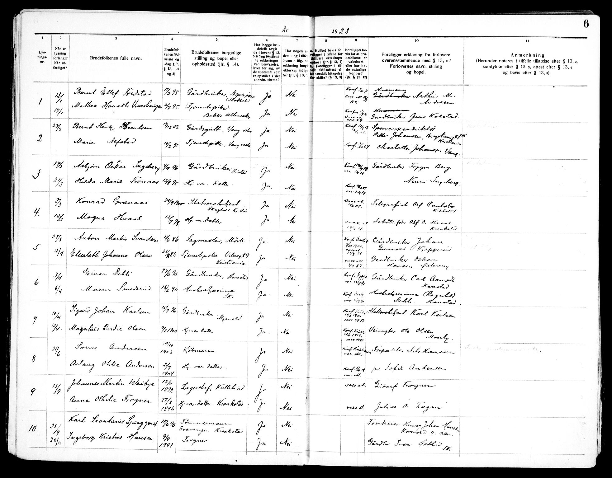 Kråkstad prestekontor Kirkebøker, SAO/A-10125a/H/Ha/L0001: Banns register no. I 1, 1919-1969, p. 6