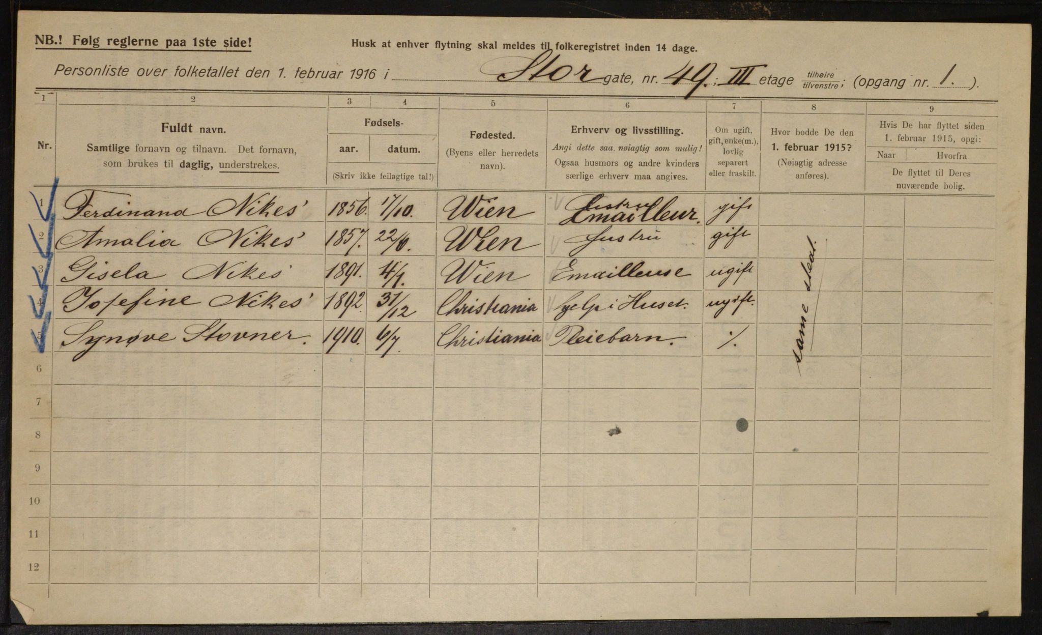 OBA, Municipal Census 1916 for Kristiania, 1916, p. 106270